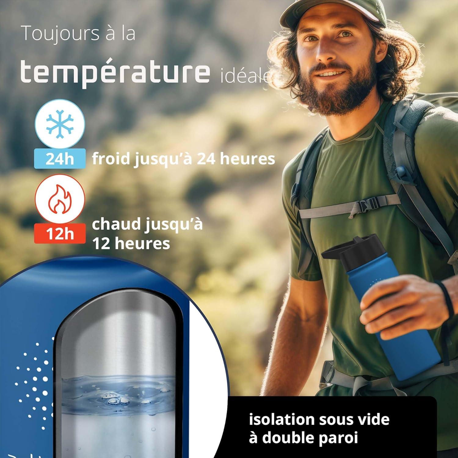imageGourde Inox Isotherme ACTIVE FLASK 1l500ml sans BPA Paille 3 Bouchons Bouteille deau Acier Inoxydable Isole Thermos Rutilisable Camping Velo Sport Running Randonne Enfant Caf TheMarine Blue