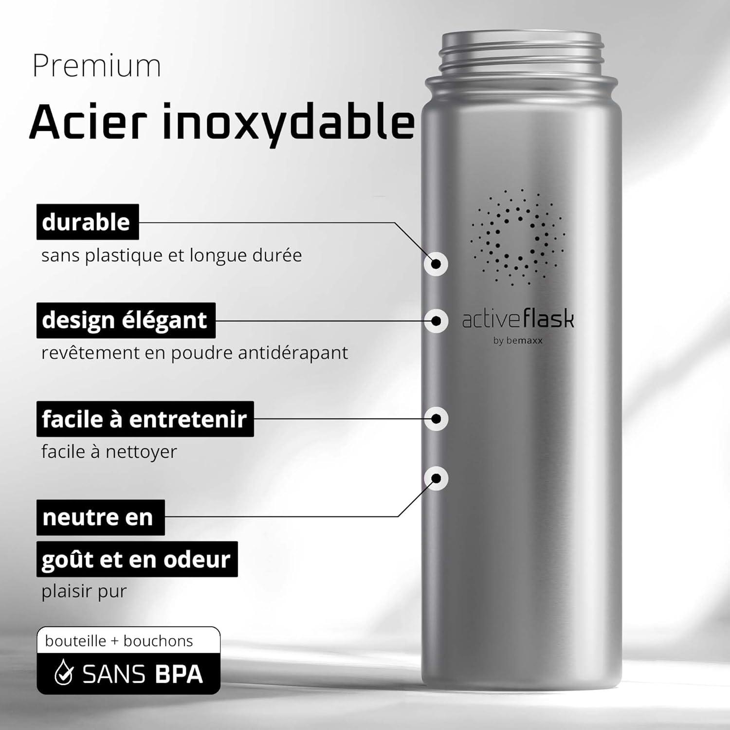 imageGourde Inox Isotherme ACTIVE FLASK 1l500ml sans BPA Paille 3 Bouchons Bouteille deau Acier Inoxydable Isole Thermos Rutilisable Camping Velo Sport Running Randonne Enfant Caf TheClassic Stainless