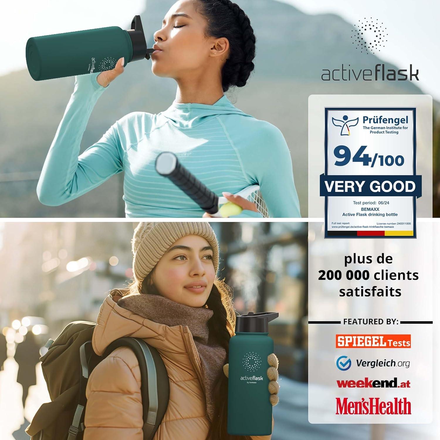 imageGourde Inox Isotherme ACTIVE FLASK 1l500ml sans BPA Paille 3 Bouchons Bouteille deau Acier Inoxydable Isole Thermos Rutilisable Camping Velo Sport Running Randonne Enfant Caf TheDark Teal