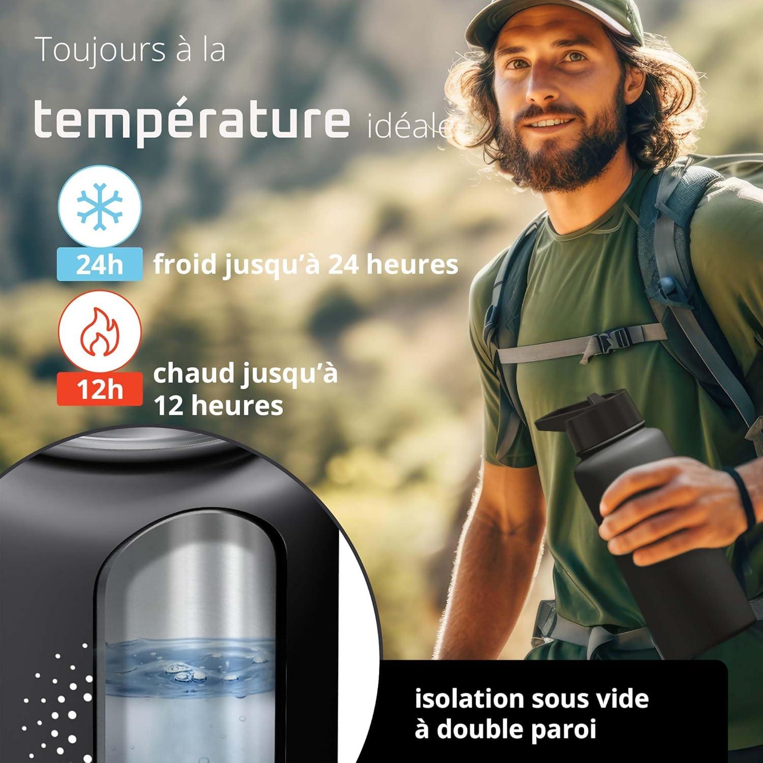 imageGourde Inox Isotherme ACTIVE FLASK 1l500ml sans BPA Paille 3 Bouchons Bouteille deau Acier Inoxydable Isole Thermos Rutilisable Camping Velo Sport Running Randonne Enfant Caf TheSolid Black