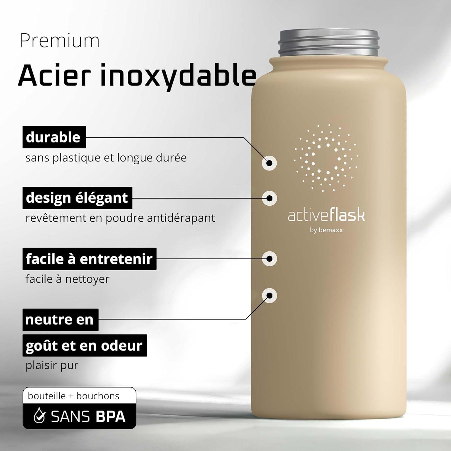 imageGourde Inox Isotherme ACTIVE FLASK 1l500ml sans BPA Paille 3 Bouchons Bouteille deau Acier Inoxydable Isole Thermos Rutilisable Camping Velo Sport Running Randonne Enfant Caf TheBeige