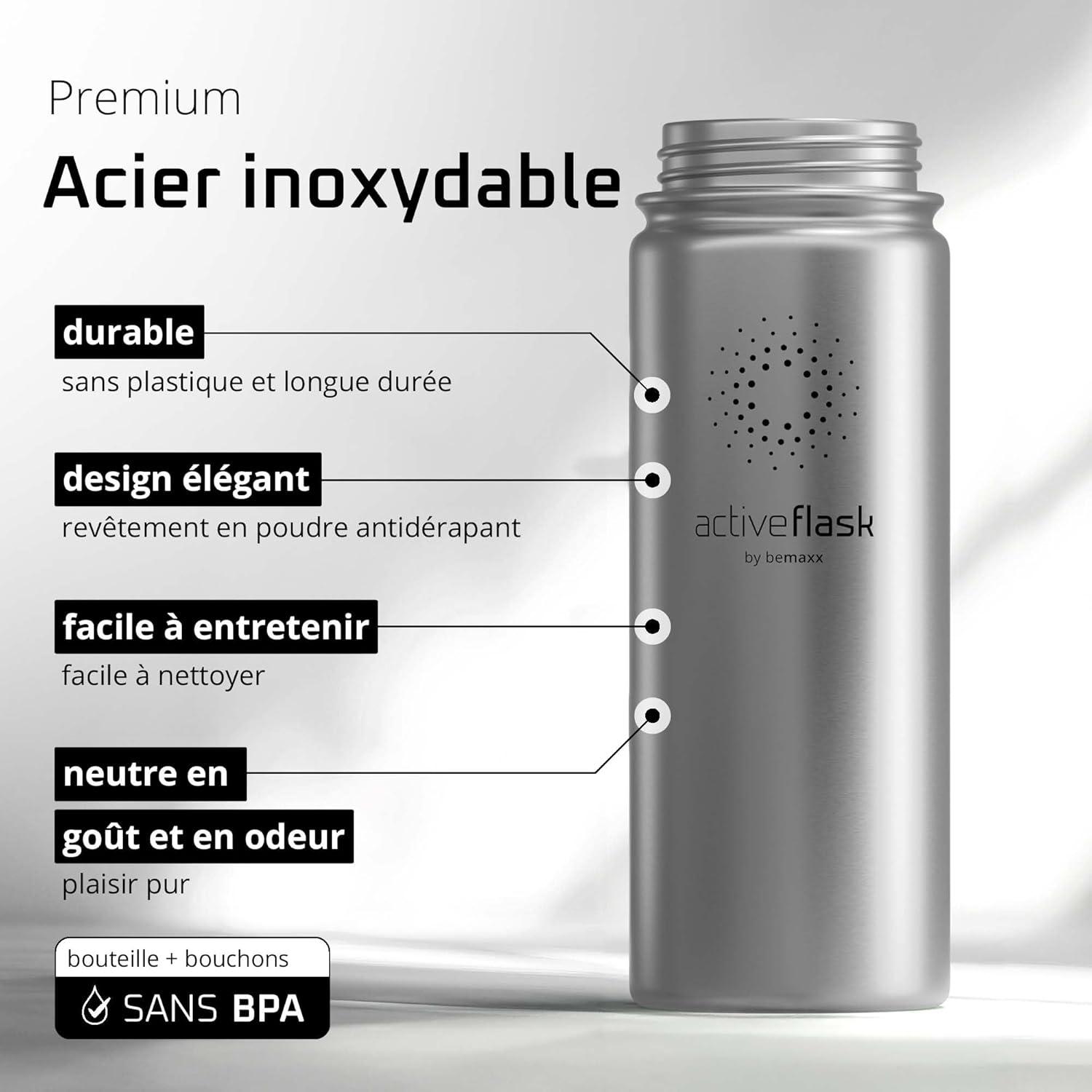 imageGourde Inox Isotherme ACTIVE FLASK 1l500ml sans BPA Paille 3 Bouchons Bouteille deau Acier Inoxydable Isole Thermos Rutilisable Camping Velo Sport Running Randonne Enfant Caf TheClassic Stainless