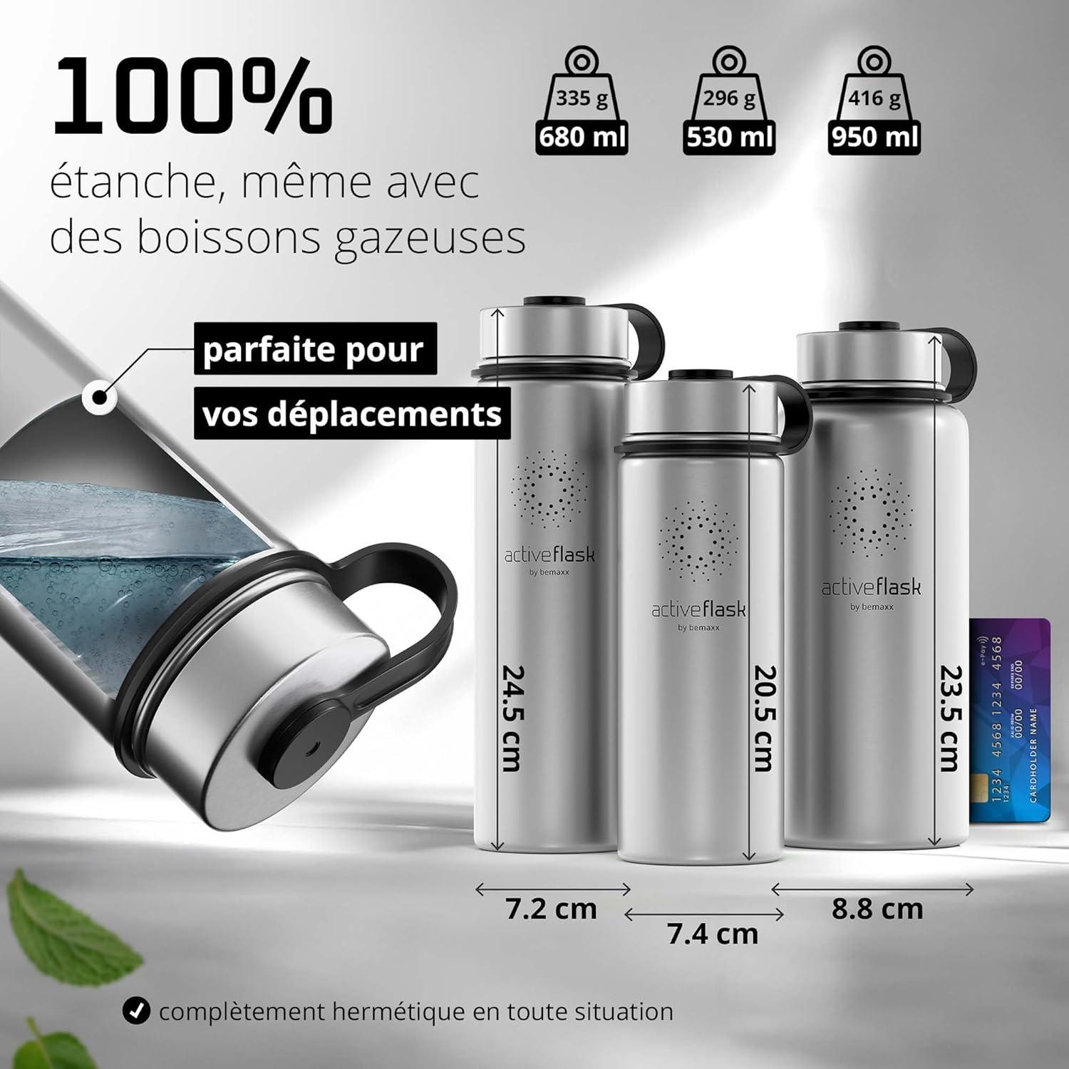 imageGourde Inox Isotherme ACTIVE FLASK 1l500ml sans BPA Paille 3 Bouchons Bouteille deau Acier Inoxydable Isole Thermos Rutilisable Camping Velo Sport Running Randonne Enfant Caf TheClassic Stainless