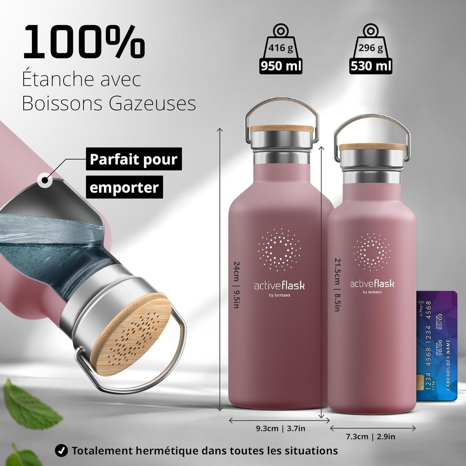 imageGourde Inox Isotherme ACTIVE FLASK 1l500ml sans BPA Paille 3 Bouchons Bouteille deau Acier Inoxydable Isole Thermos Rutilisable Camping Velo Sport Running Randonne Enfant Caf TheDusky Pink Bamboo