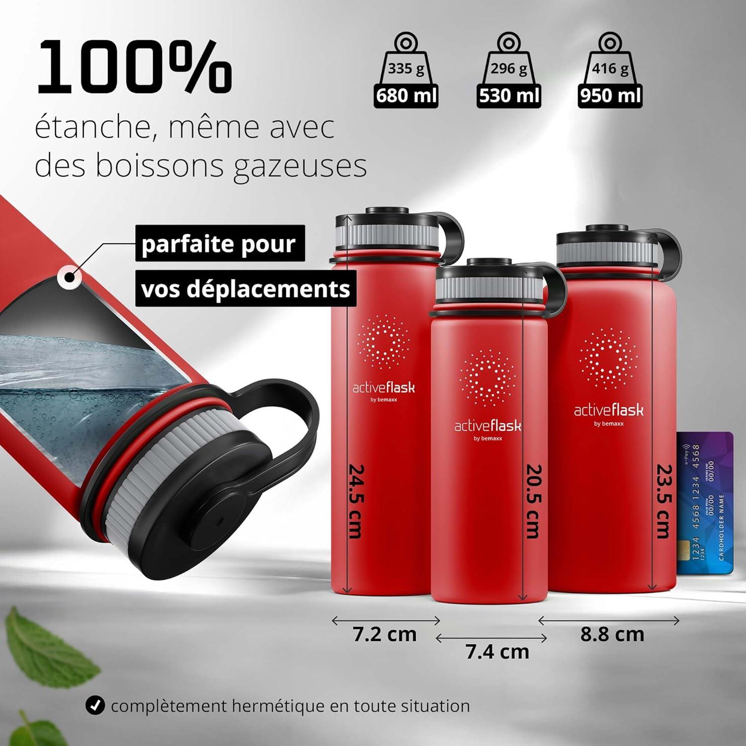 imageGourde Inox Isotherme ACTIVE FLASK 1l500ml sans BPA Paille 3 Bouchons Bouteille deau Acier Inoxydable Isole Thermos Rutilisable Camping Velo Sport Running Randonne Enfant Caf TheWild Red