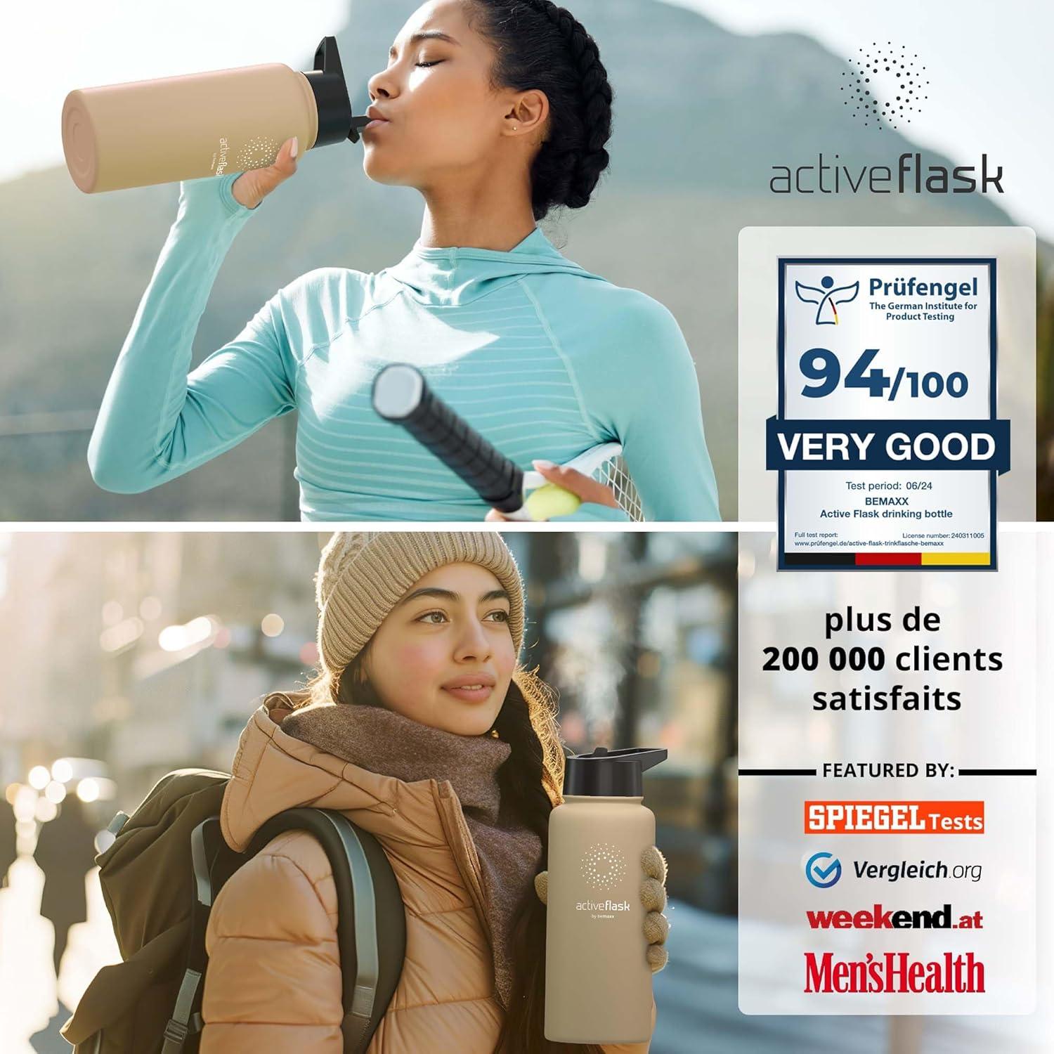 imageGourde Inox Isotherme ACTIVE FLASK 1l500ml sans BPA Paille 3 Bouchons Bouteille deau Acier Inoxydable Isole Thermos Rutilisable Camping Velo Sport Running Randonne Enfant Caf TheBeige
