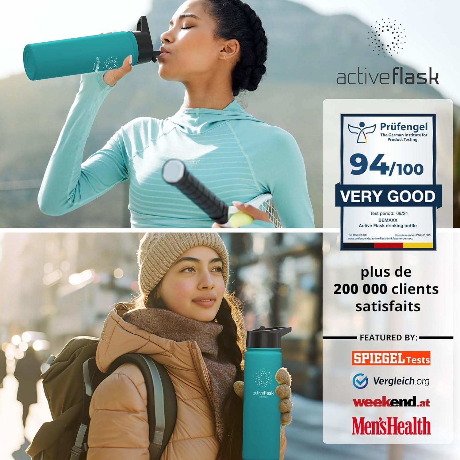imageGourde Inox Isotherme ACTIVE FLASK 1l500ml sans BPA Paille 3 Bouchons Bouteille deau Acier Inoxydable Isole Thermos Rutilisable Camping Velo Sport Running Randonne Enfant Caf TheAquatic Cyan