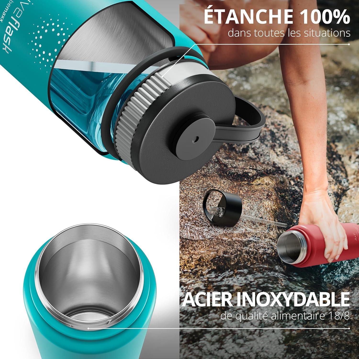 imageGourde Inox Isotherme ACTIVE FLASK 1l500ml sans BPA Paille 3 Bouchons Bouteille deau Acier Inoxydable Isole Thermos Rutilisable Camping Velo Sport Running Randonne Enfant Caf TheAquatic Cyan