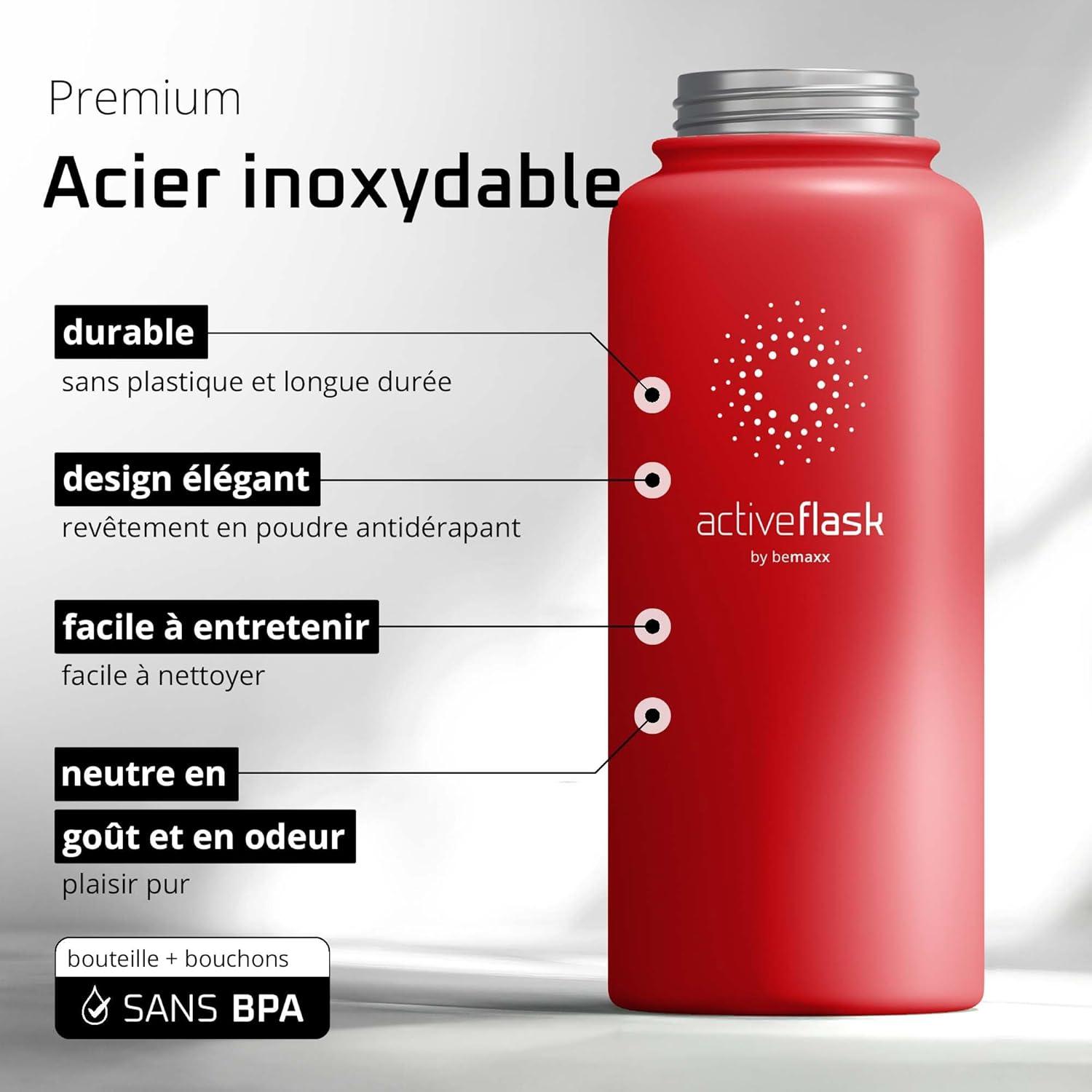 imageGourde Inox Isotherme ACTIVE FLASK 1l500ml sans BPA Paille 3 Bouchons Bouteille deau Acier Inoxydable Isole Thermos Rutilisable Camping Velo Sport Running Randonne Enfant Caf TheWild Red