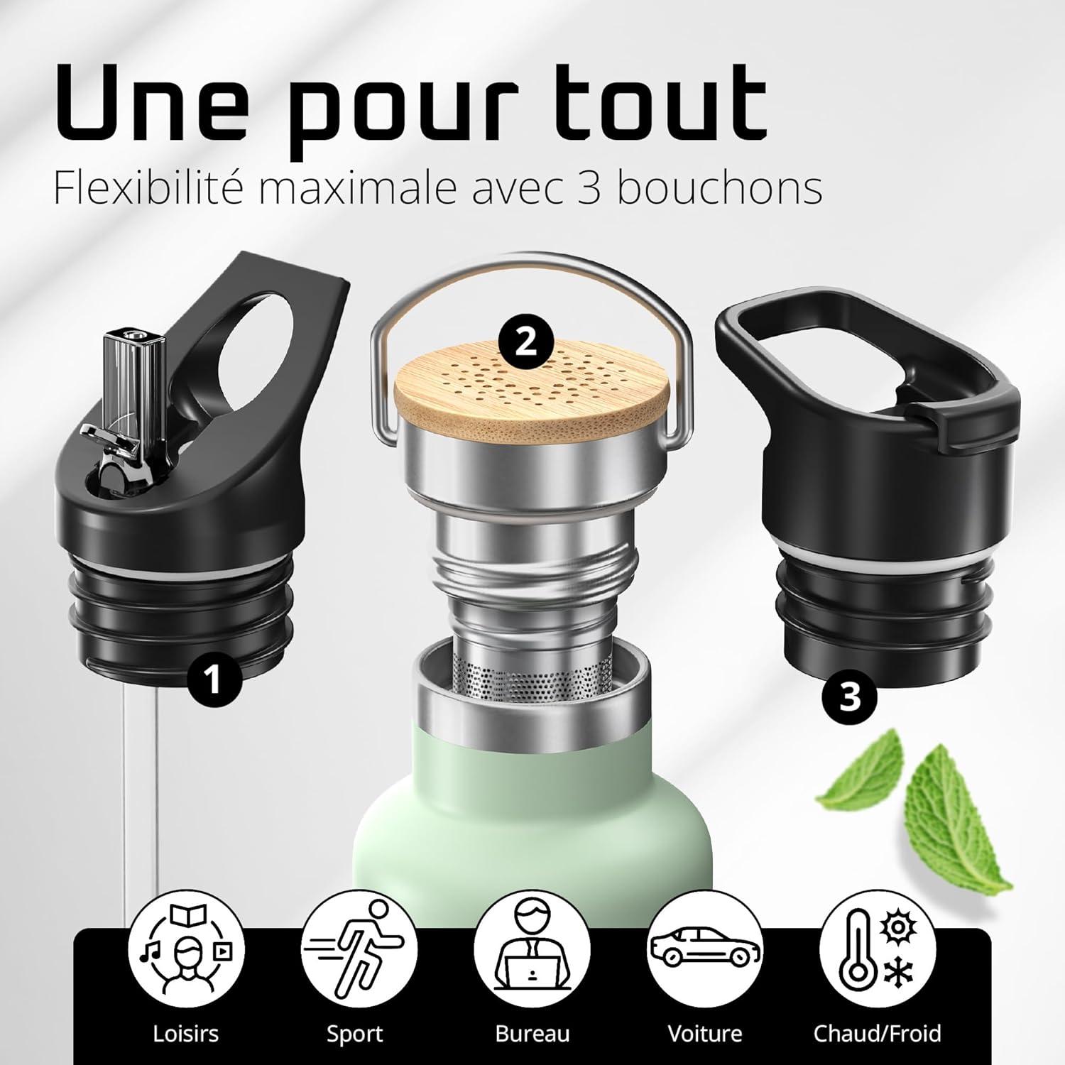 imageGourde Inox Isotherme ACTIVE FLASK 1l500ml sans BPA Paille 3 Bouchons Bouteille deau Acier Inoxydable Isole Thermos Rutilisable Camping Velo Sport Running Randonne Enfant Caf TheSage Bamboo