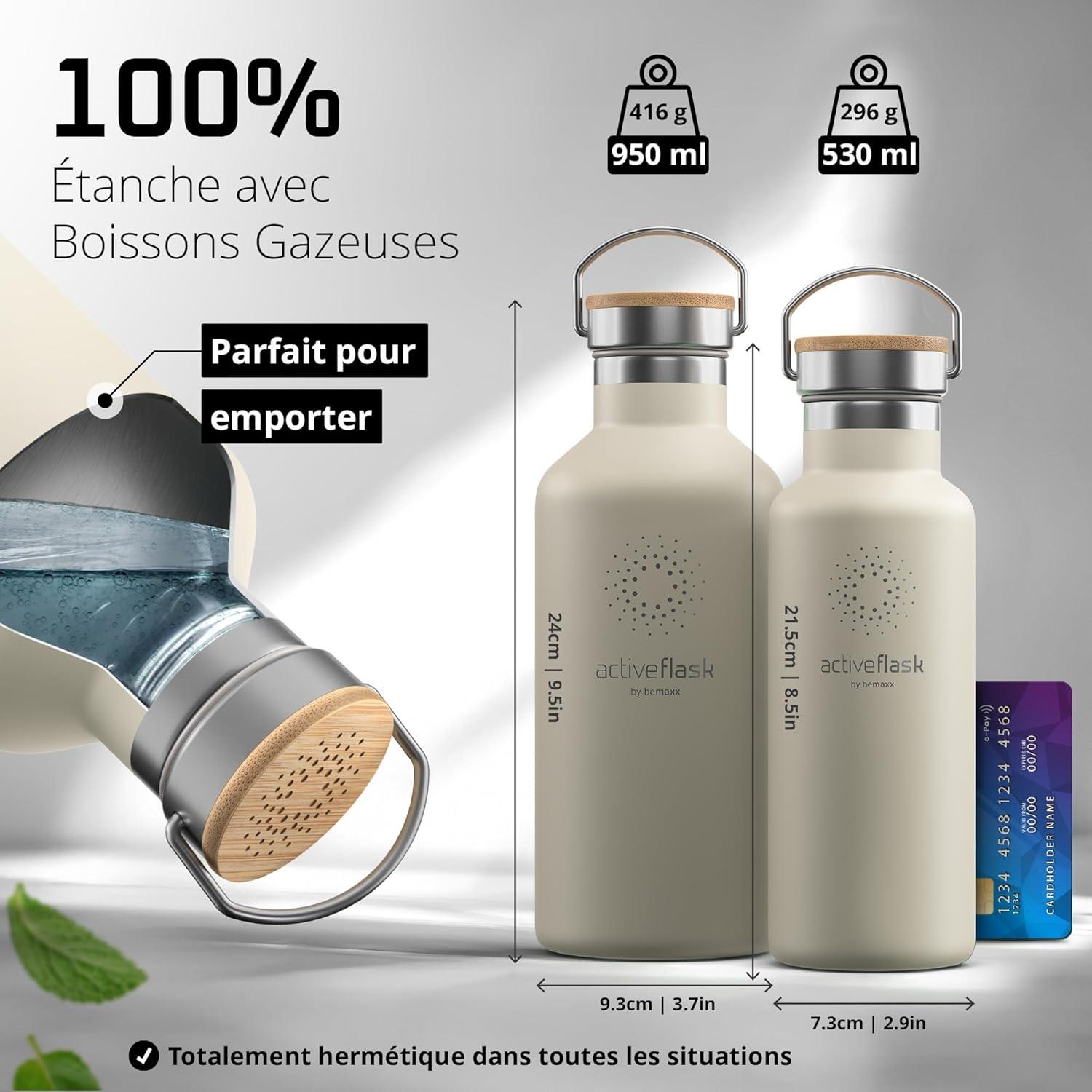 imageGourde Inox Isotherme ACTIVE FLASK 1l500ml sans BPA Paille 3 Bouchons Bouteille deau Acier Inoxydable Isole Thermos Rutilisable Camping Velo Sport Running Randonne Enfant Caf TheCream White Bamboo