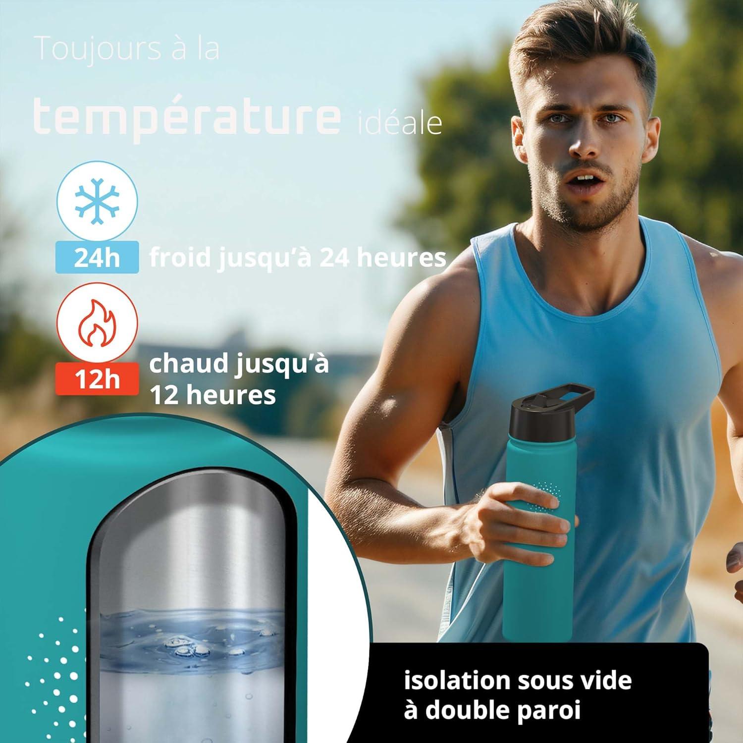 imageGourde Inox Isotherme ACTIVE FLASK 1l500ml sans BPA Paille 3 Bouchons Bouteille deau Acier Inoxydable Isole Thermos Rutilisable Camping Velo Sport Running Randonne Enfant Caf TheAquatic Cyan