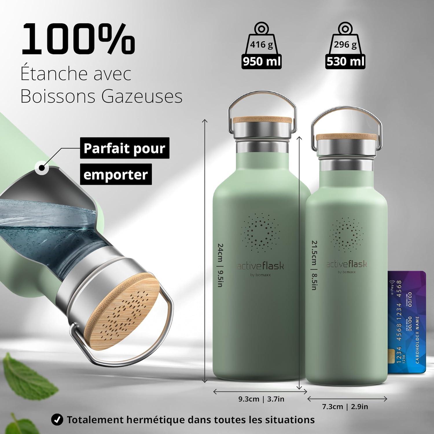 imageGourde Inox Isotherme ACTIVE FLASK 1l500ml sans BPA Paille 3 Bouchons Bouteille deau Acier Inoxydable Isole Thermos Rutilisable Camping Velo Sport Running Randonne Enfant Caf TheSage Bamboo