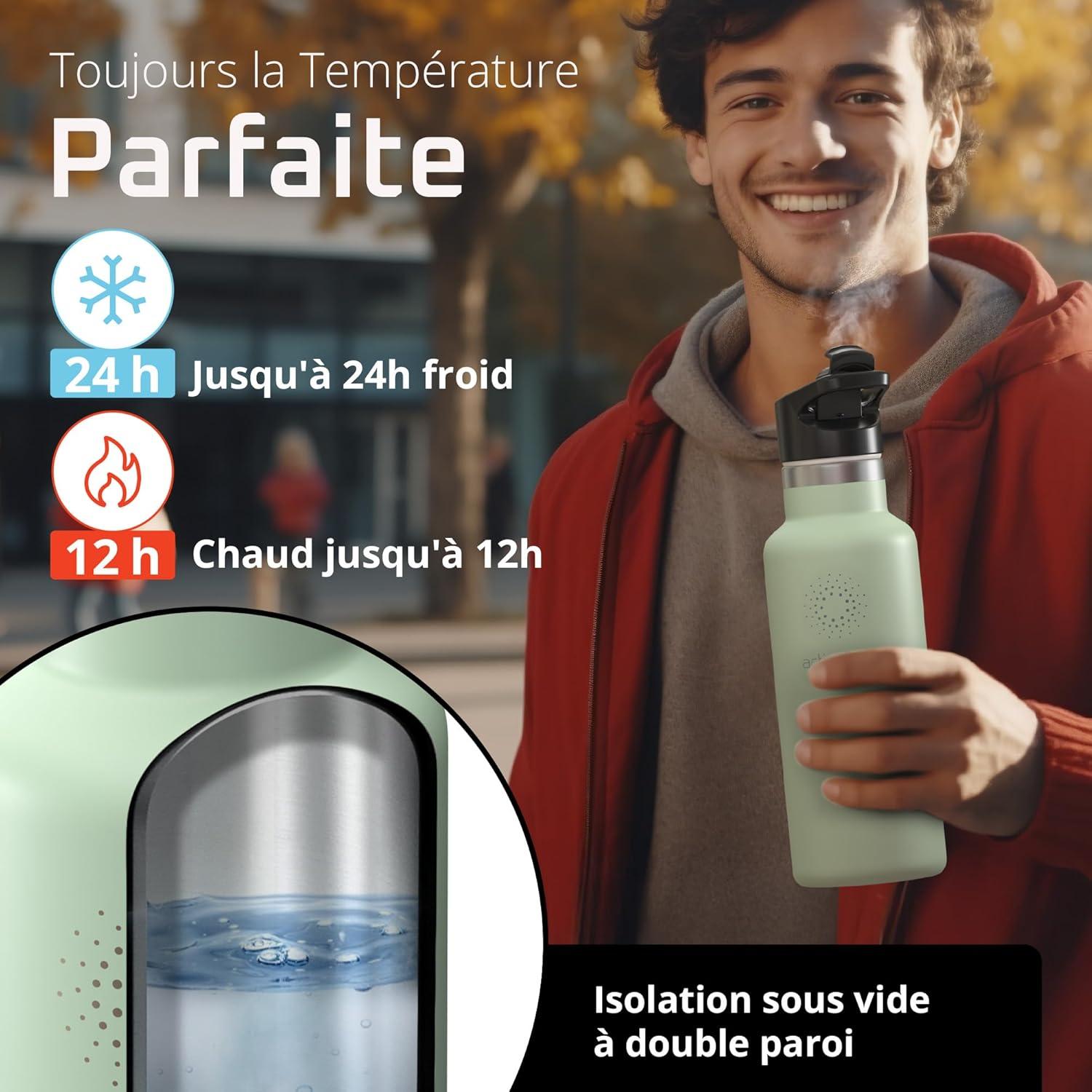 imageGourde Inox Isotherme ACTIVE FLASK 1l500ml sans BPA Paille 3 Bouchons Bouteille deau Acier Inoxydable Isole Thermos Rutilisable Camping Velo Sport Running Randonne Enfant Caf TheSage Bamboo