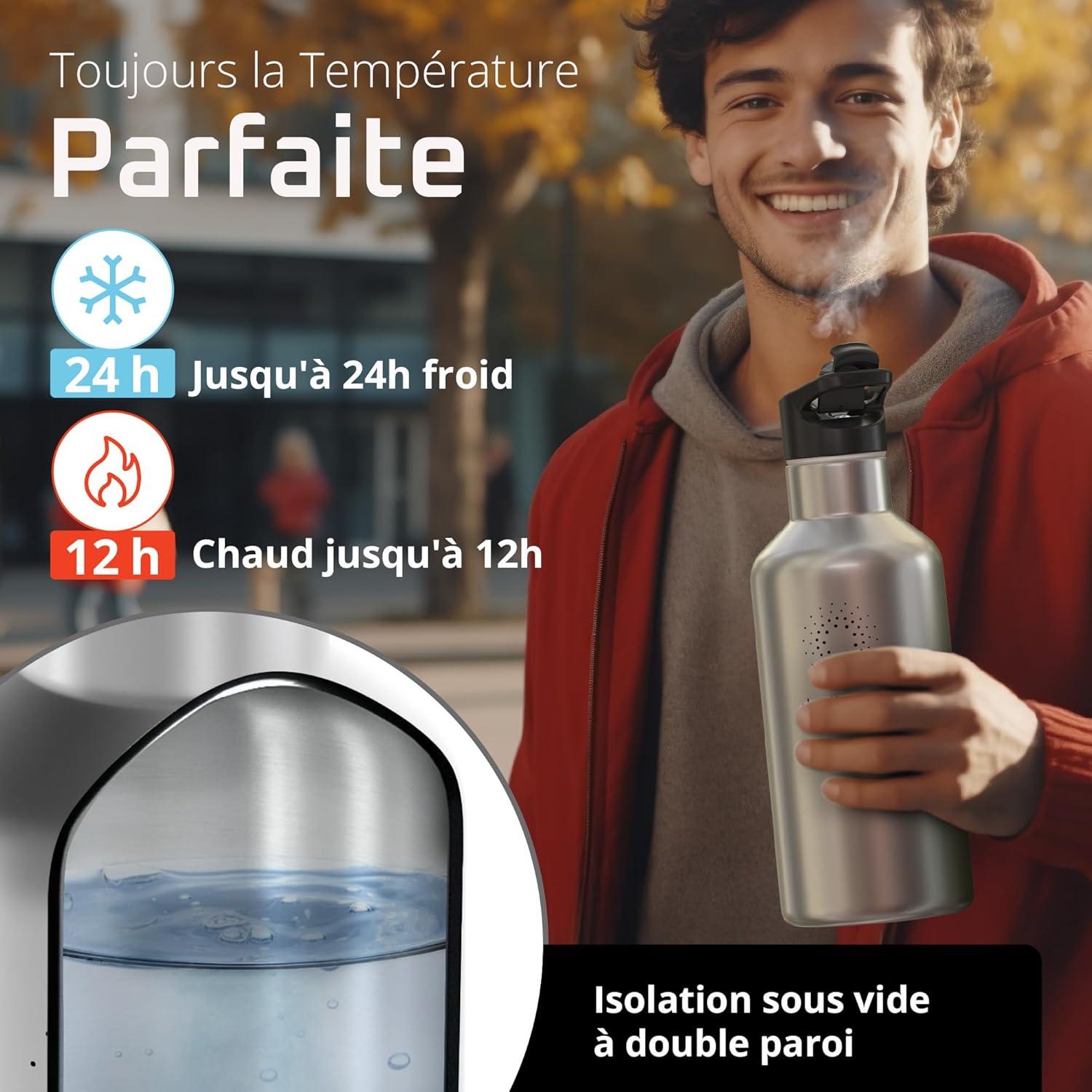 imageGourde Inox Isotherme ACTIVE FLASK 1l500ml sans BPA Paille 3 Bouchons Bouteille deau Acier Inoxydable Isole Thermos Rutilisable Camping Velo Sport Running Randonne Enfant Caf TheClassic Stainless Bamboo