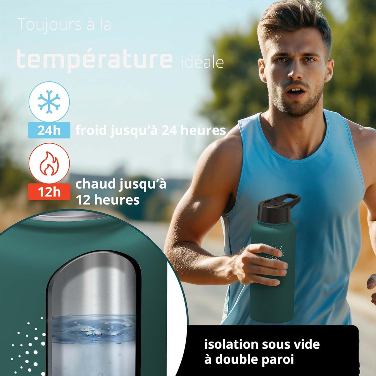 imageGourde Inox Isotherme ACTIVE FLASK 1l500ml sans BPA Paille 3 Bouchons Bouteille deau Acier Inoxydable Isole Thermos Rutilisable Camping Velo Sport Running Randonne Enfant Caf TheDark Teal