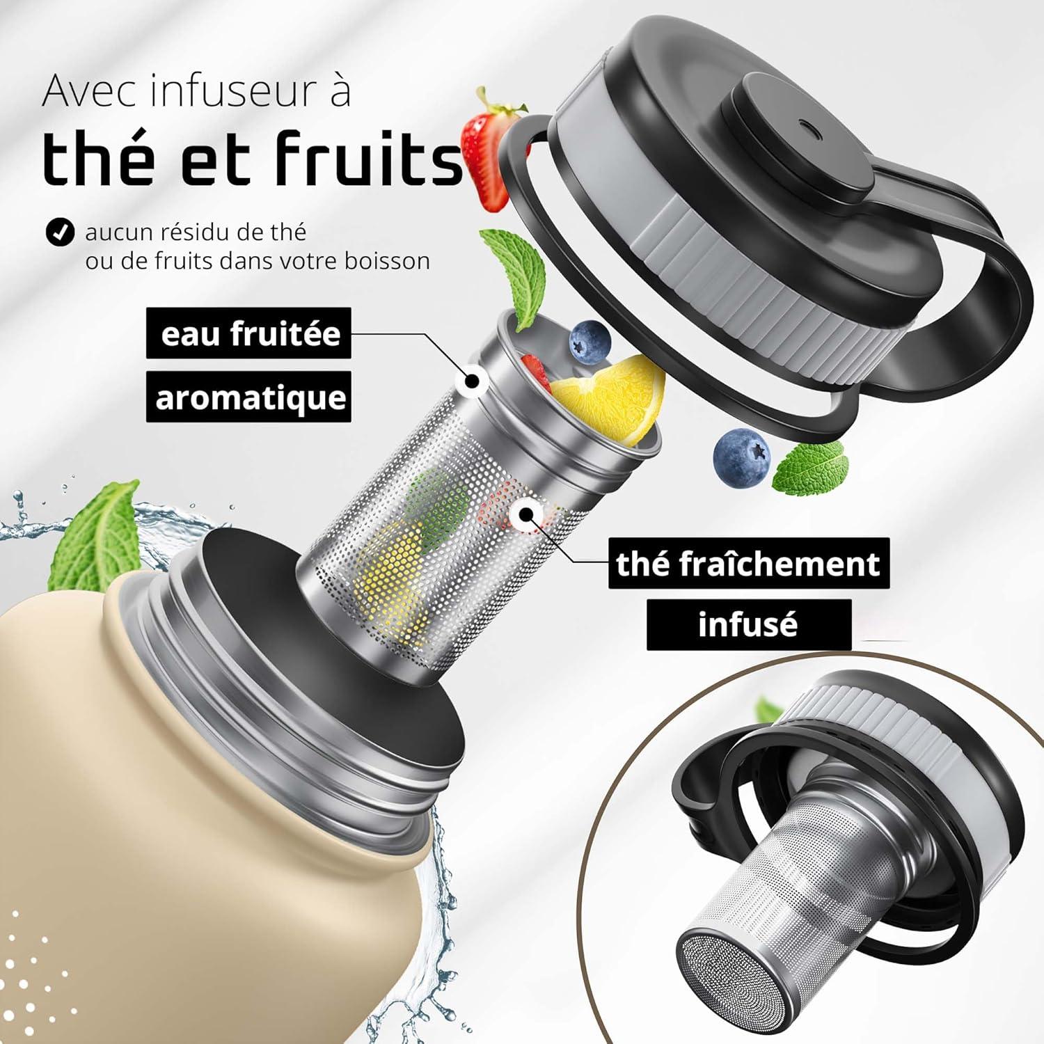 imageGourde Inox Isotherme ACTIVE FLASK 1l500ml sans BPA Paille 3 Bouchons Bouteille deau Acier Inoxydable Isole Thermos Rutilisable Camping Velo Sport Running Randonne Enfant Caf TheBeige