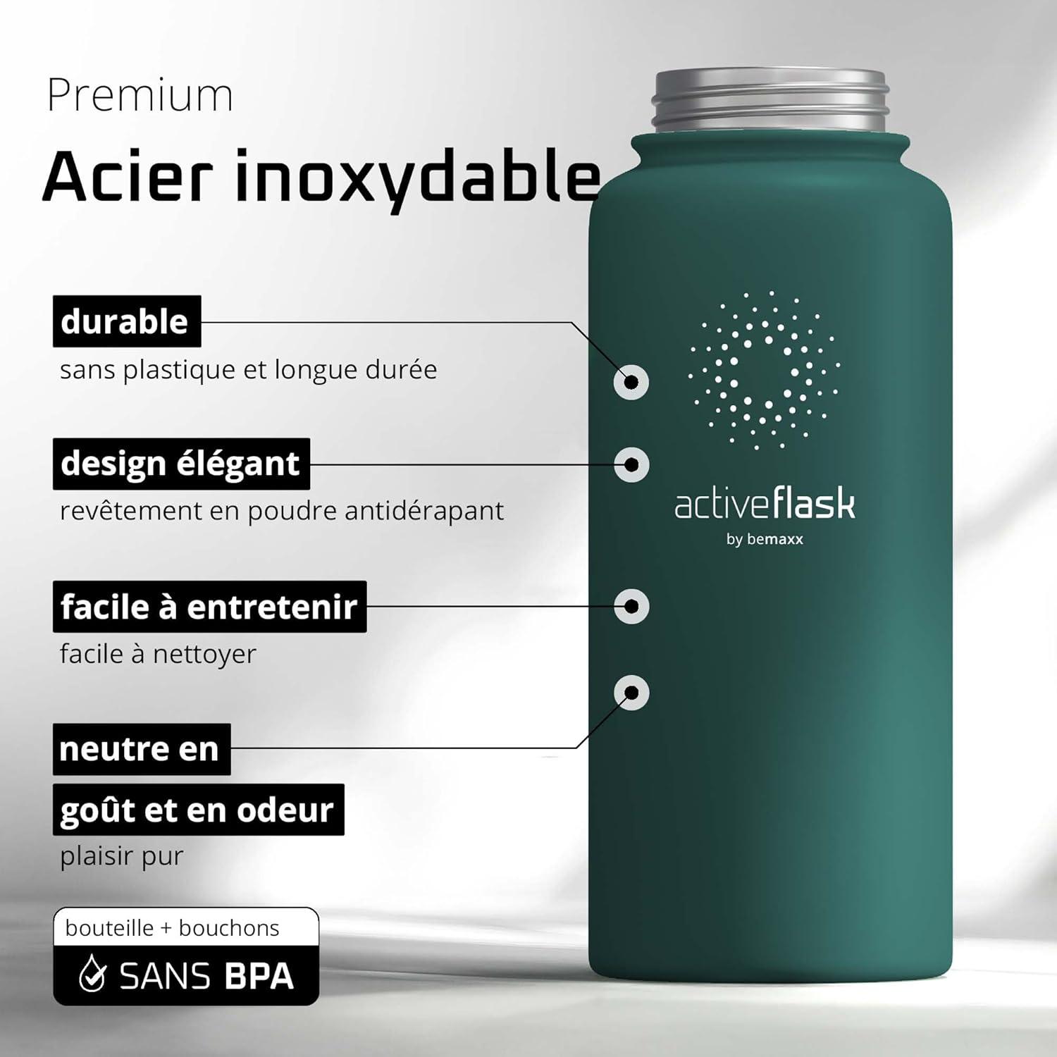 imageGourde Inox Isotherme ACTIVE FLASK 1l500ml sans BPA Paille 3 Bouchons Bouteille deau Acier Inoxydable Isole Thermos Rutilisable Camping Velo Sport Running Randonne Enfant Caf TheDark Teal