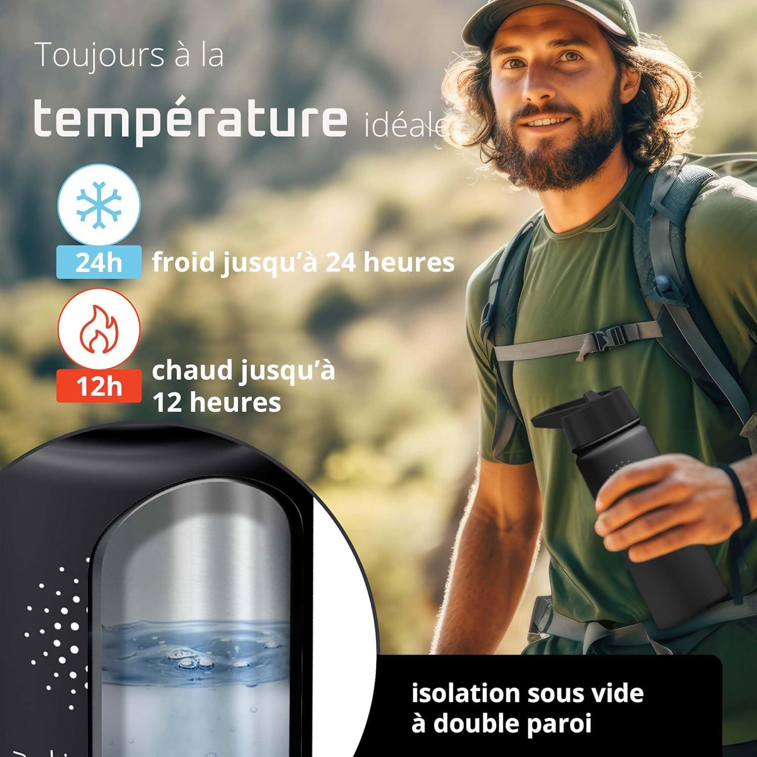 imageGourde Inox Isotherme ACTIVE FLASK 1l500ml sans BPA Paille 3 Bouchons Bouteille deau Acier Inoxydable Isole Thermos Rutilisable Camping Velo Sport Running Randonne Enfant Caf TheSolid Black