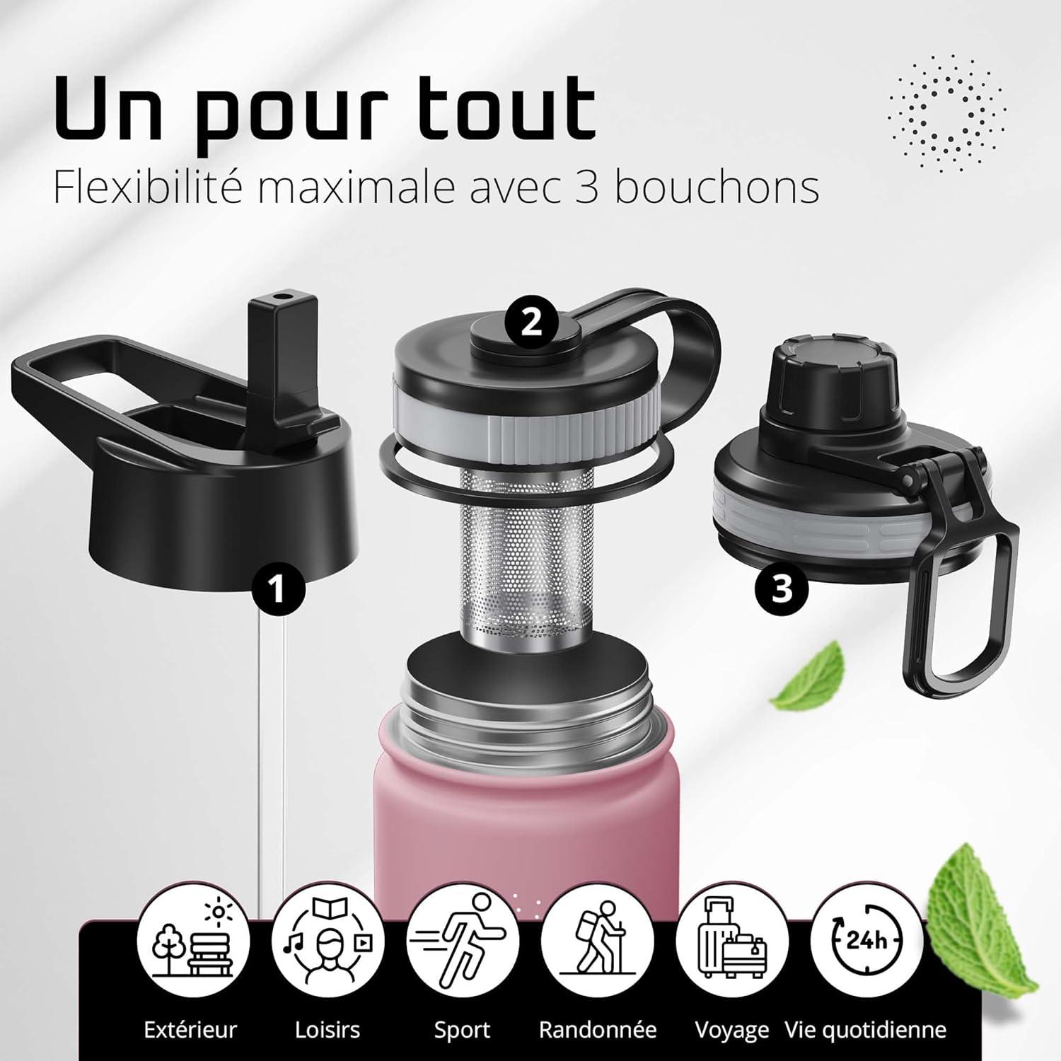 imageGourde Inox Isotherme ACTIVE FLASK 1l500ml sans BPA Paille 3 Bouchons Bouteille deau Acier Inoxydable Isole Thermos Rutilisable Camping Velo Sport Running Randonne Enfant Caf TheDusky Pink