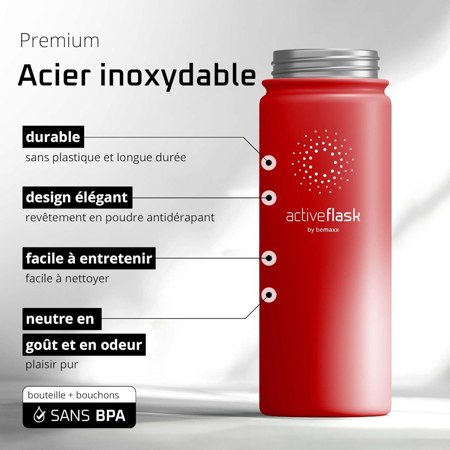 imageGourde Inox Isotherme ACTIVE FLASK 1l500ml sans BPA Paille 3 Bouchons Bouteille deau Acier Inoxydable Isole Thermos Rutilisable Camping Velo Sport Running Randonne Enfant Caf TheWild Red