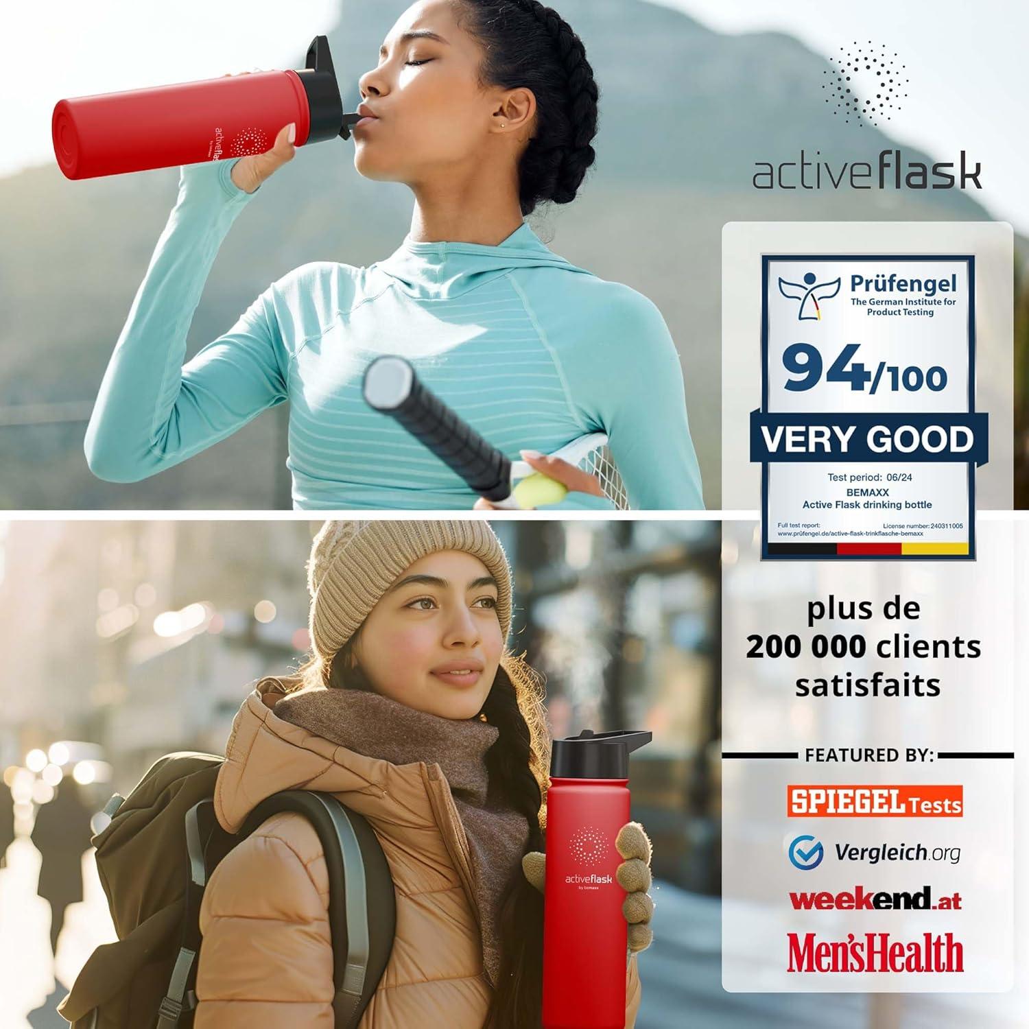 imageGourde Inox Isotherme ACTIVE FLASK 1l500ml sans BPA Paille 3 Bouchons Bouteille deau Acier Inoxydable Isole Thermos Rutilisable Camping Velo Sport Running Randonne Enfant Caf TheWild Red