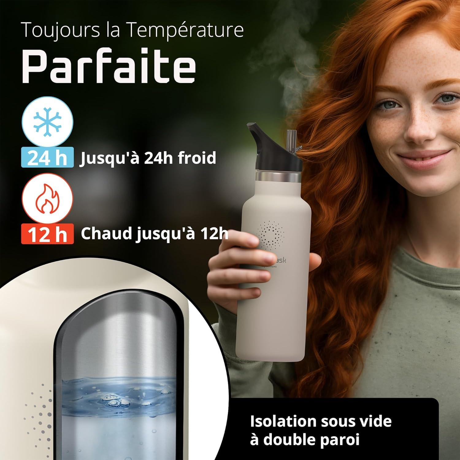 imageGourde Inox Isotherme ACTIVE FLASK 1l500ml sans BPA Paille 3 Bouchons Bouteille deau Acier Inoxydable Isole Thermos Rutilisable Camping Velo Sport Running Randonne Enfant Caf TheCream White Bamboo