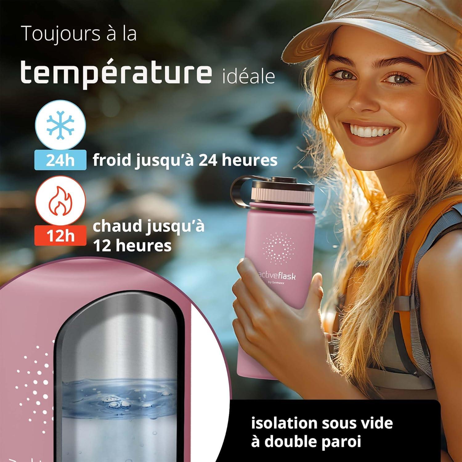 imageGourde Inox Isotherme ACTIVE FLASK 1l500ml sans BPA Paille 3 Bouchons Bouteille deau Acier Inoxydable Isole Thermos Rutilisable Camping Velo Sport Running Randonne Enfant Caf TheDusky Pink