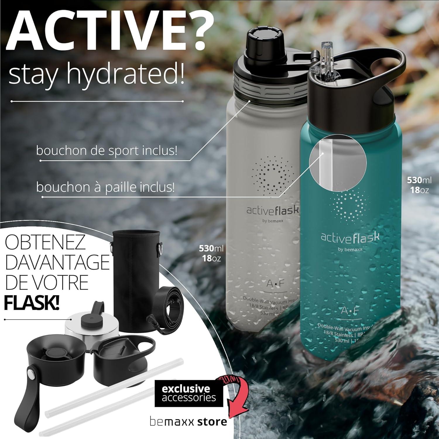 imageGourde Inox Isotherme ACTIVE FLASK 1l500ml sans BPA Paille 3 Bouchons Bouteille deau Acier Inoxydable Isole Thermos Rutilisable Camping Velo Sport Running Randonne Enfant Caf TheAquatic Cyan