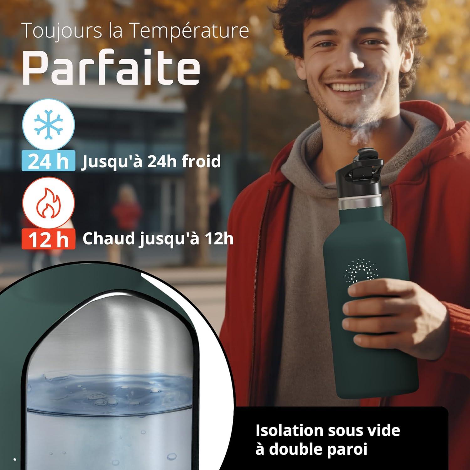 imageGourde Inox Isotherme ACTIVE FLASK 1l500ml sans BPA Paille 3 Bouchons Bouteille deau Acier Inoxydable Isole Thermos Rutilisable Camping Velo Sport Running Randonne Enfant Caf TheDark Teal Bamboo