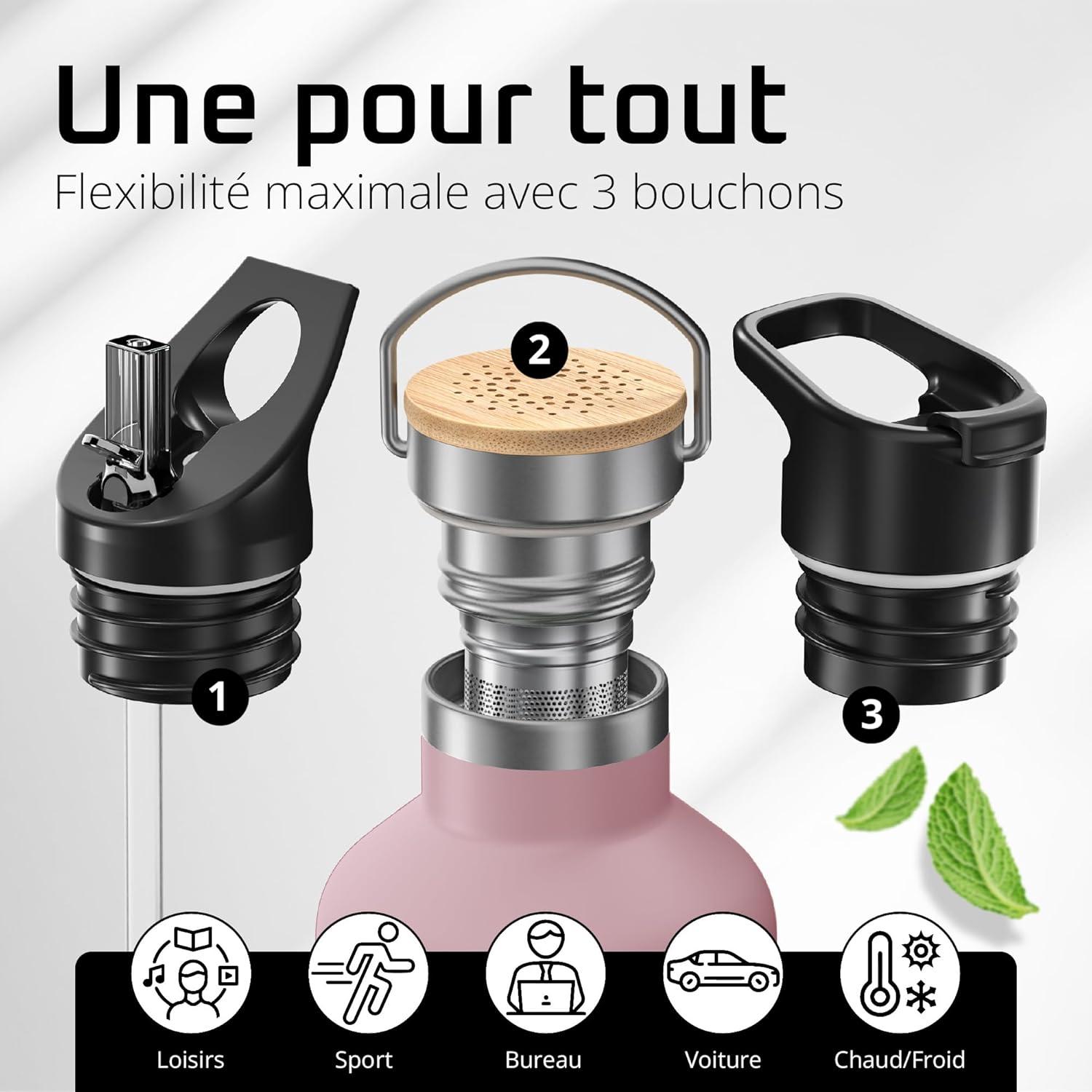 imageGourde Inox Isotherme ACTIVE FLASK 1l500ml sans BPA Paille 3 Bouchons Bouteille deau Acier Inoxydable Isole Thermos Rutilisable Camping Velo Sport Running Randonne Enfant Caf TheDusky Pink Bamboo