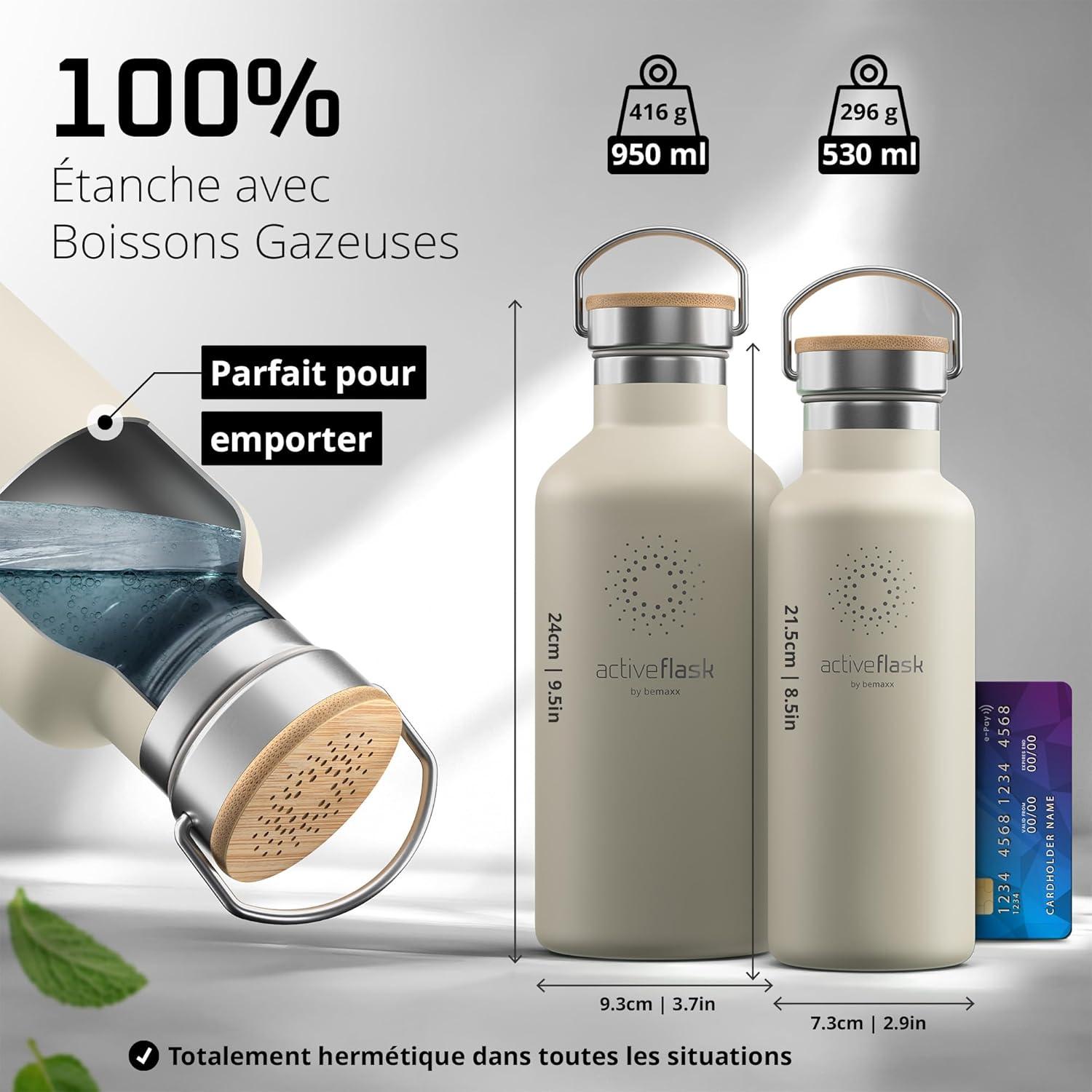 imageGourde Inox Isotherme ACTIVE FLASK 1l500ml sans BPA Paille 3 Bouchons Bouteille deau Acier Inoxydable Isole Thermos Rutilisable Camping Velo Sport Running Randonne Enfant Caf TheCream White Bamboo
