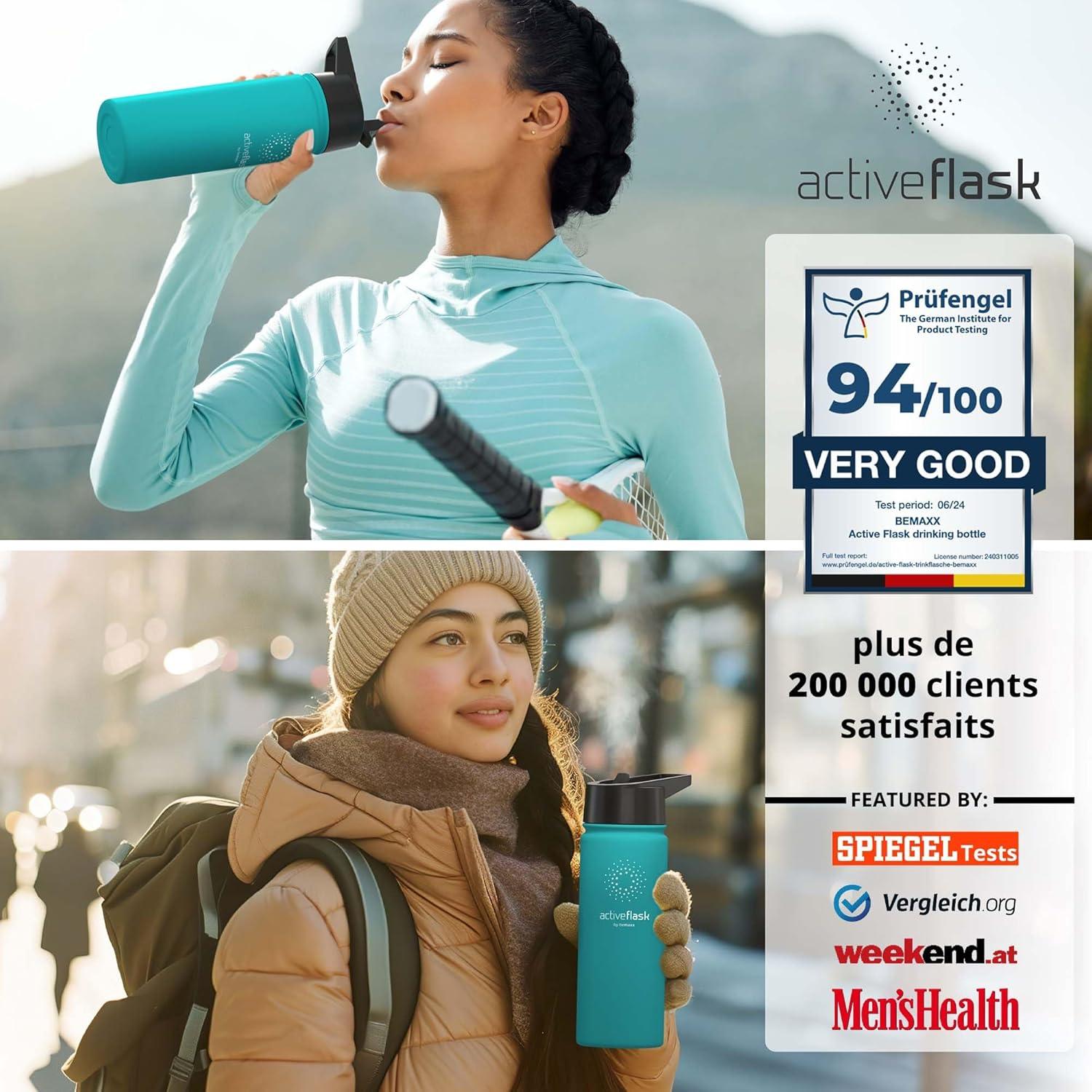 imageGourde Inox Isotherme ACTIVE FLASK 1l500ml sans BPA Paille 3 Bouchons Bouteille deau Acier Inoxydable Isole Thermos Rutilisable Camping Velo Sport Running Randonne Enfant Caf TheAquatic Cyan