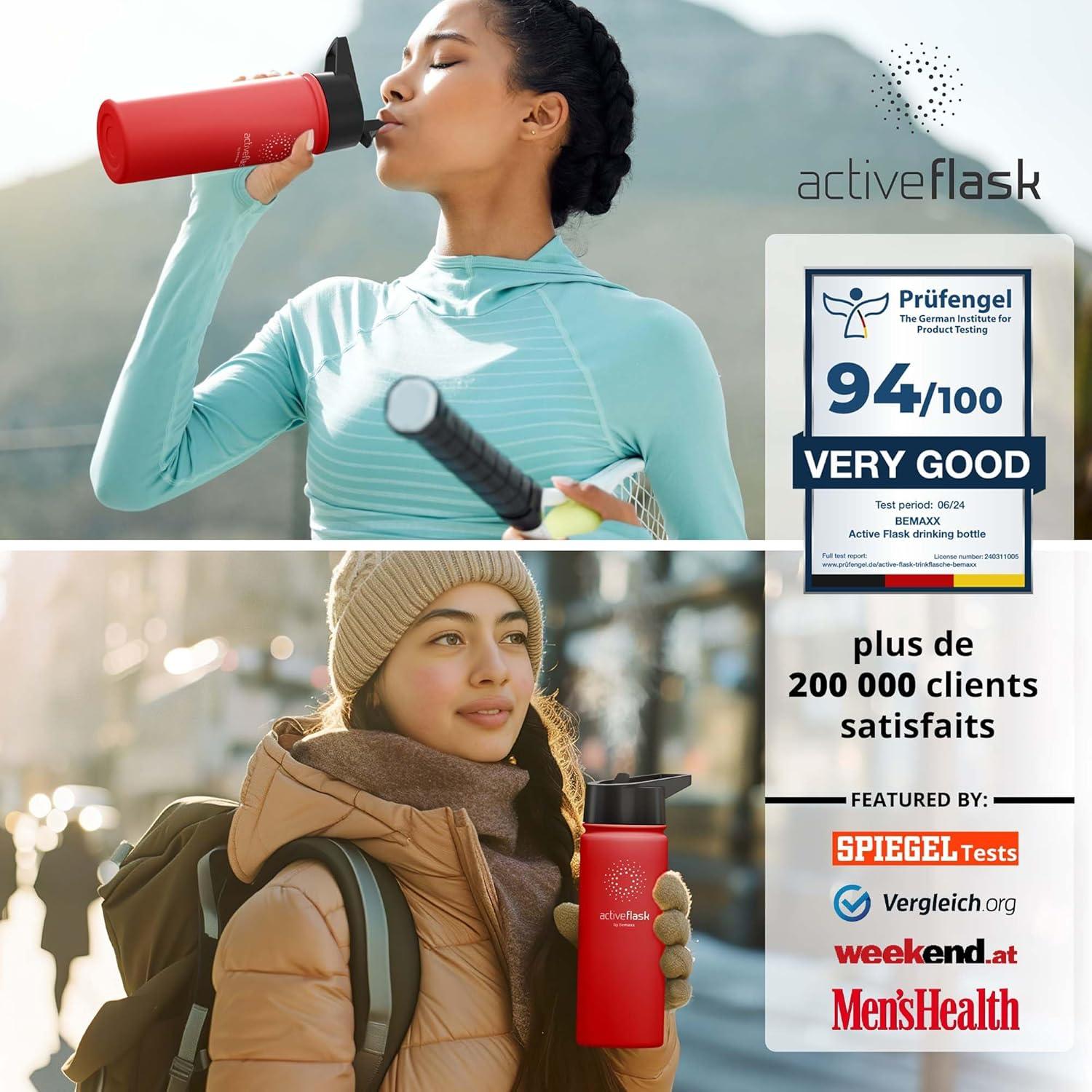imageGourde Inox Isotherme ACTIVE FLASK 1l500ml sans BPA Paille 3 Bouchons Bouteille deau Acier Inoxydable Isole Thermos Rutilisable Camping Velo Sport Running Randonne Enfant Caf TheWild Red