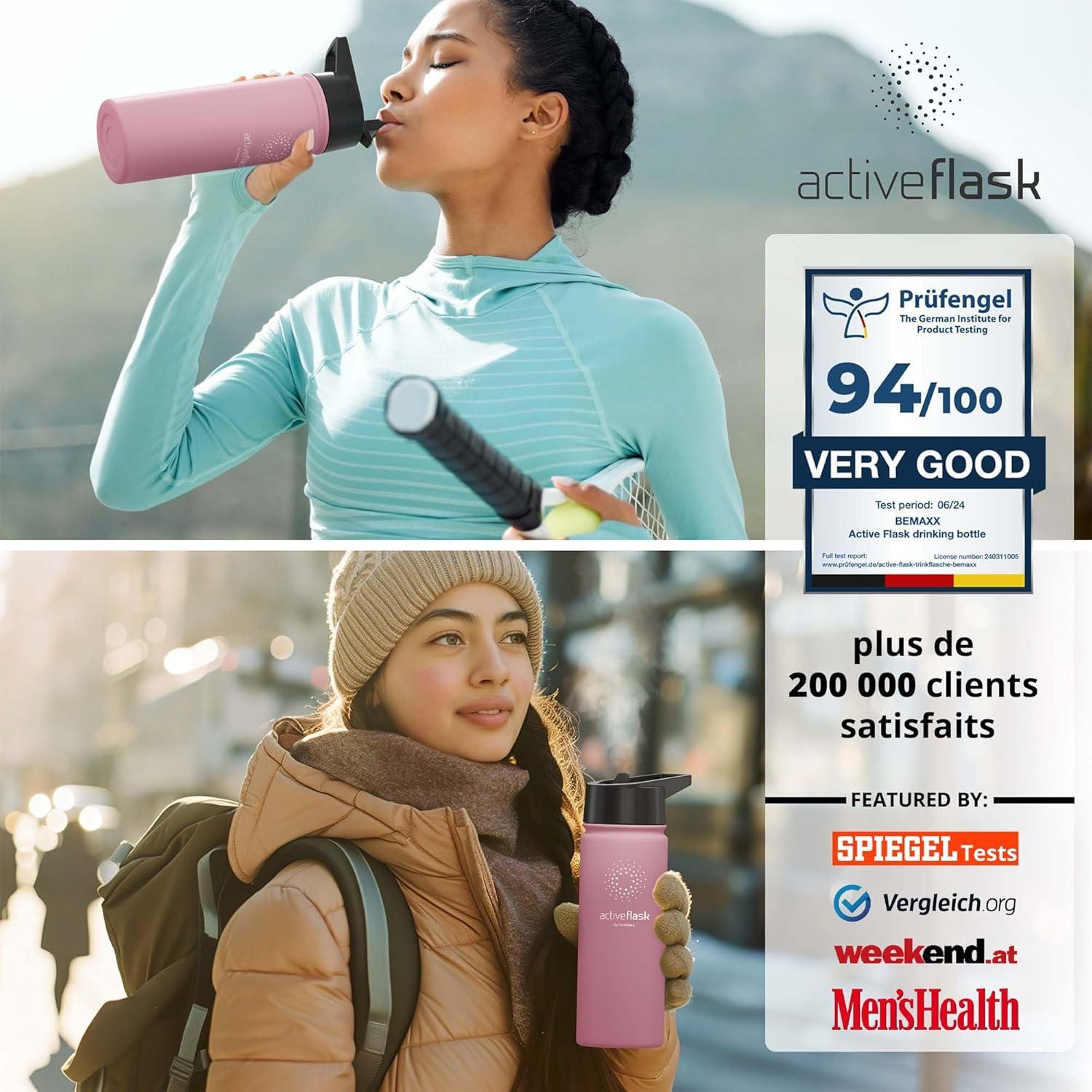 imageGourde Inox Isotherme ACTIVE FLASK 1l500ml sans BPA Paille 3 Bouchons Bouteille deau Acier Inoxydable Isole Thermos Rutilisable Camping Velo Sport Running Randonne Enfant Caf TheDusky Pink