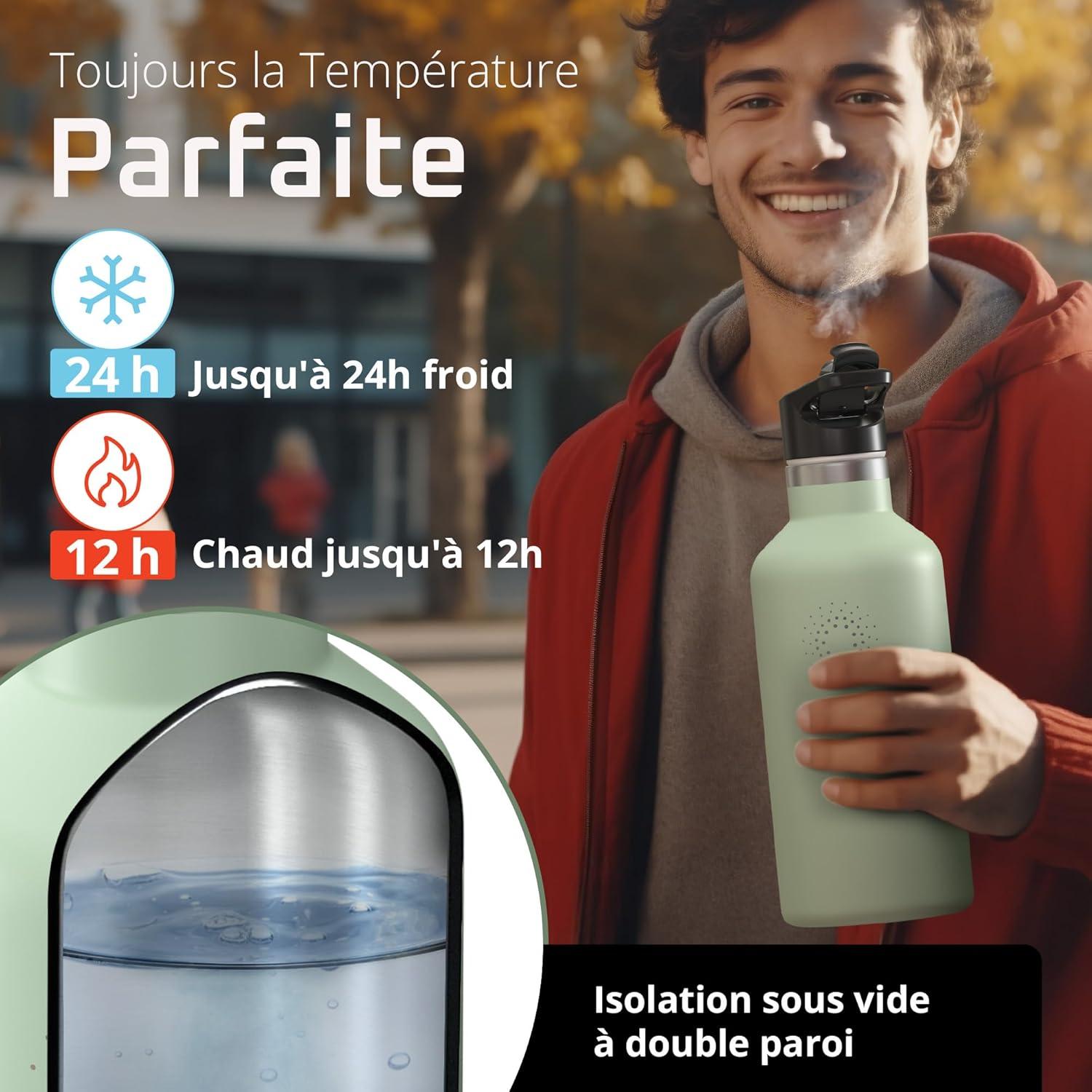imageGourde Inox Isotherme ACTIVE FLASK 1l500ml sans BPA Paille 3 Bouchons Bouteille deau Acier Inoxydable Isole Thermos Rutilisable Camping Velo Sport Running Randonne Enfant Caf TheSage Bamboo