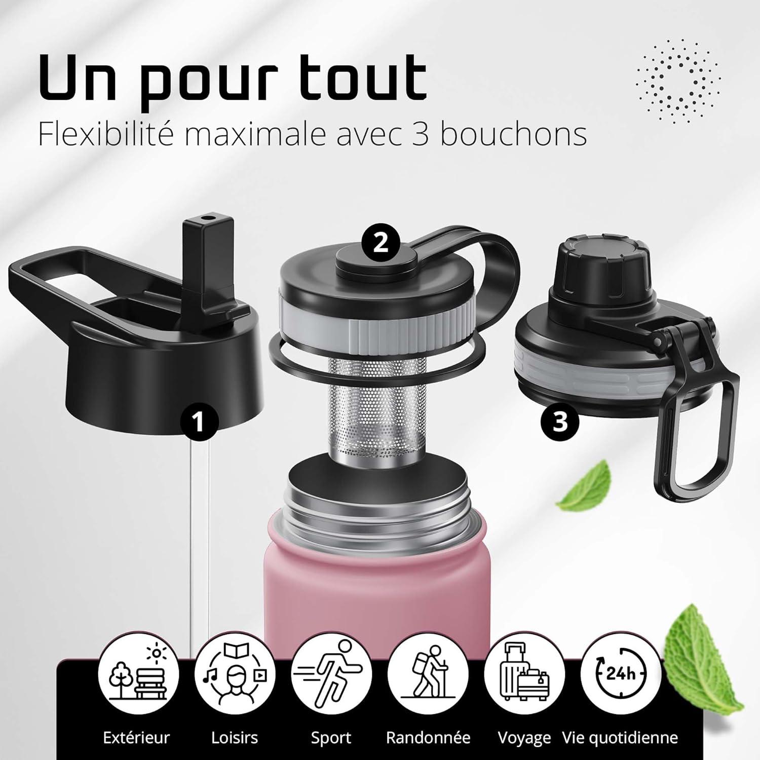 imageGourde Inox Isotherme ACTIVE FLASK 1l500ml sans BPA Paille 3 Bouchons Bouteille deau Acier Inoxydable Isole Thermos Rutilisable Camping Velo Sport Running Randonne Enfant Caf TheDusky Pink