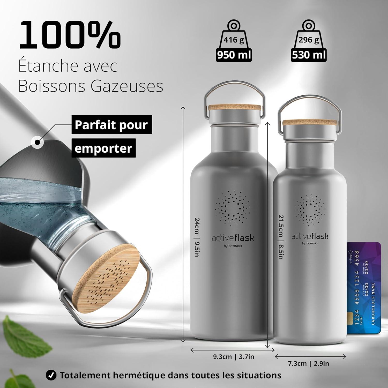 imageGourde Inox Isotherme ACTIVE FLASK 1l500ml sans BPA Paille 3 Bouchons Bouteille deau Acier Inoxydable Isole Thermos Rutilisable Camping Velo Sport Running Randonne Enfant Caf TheClassic Stainless Bamboo