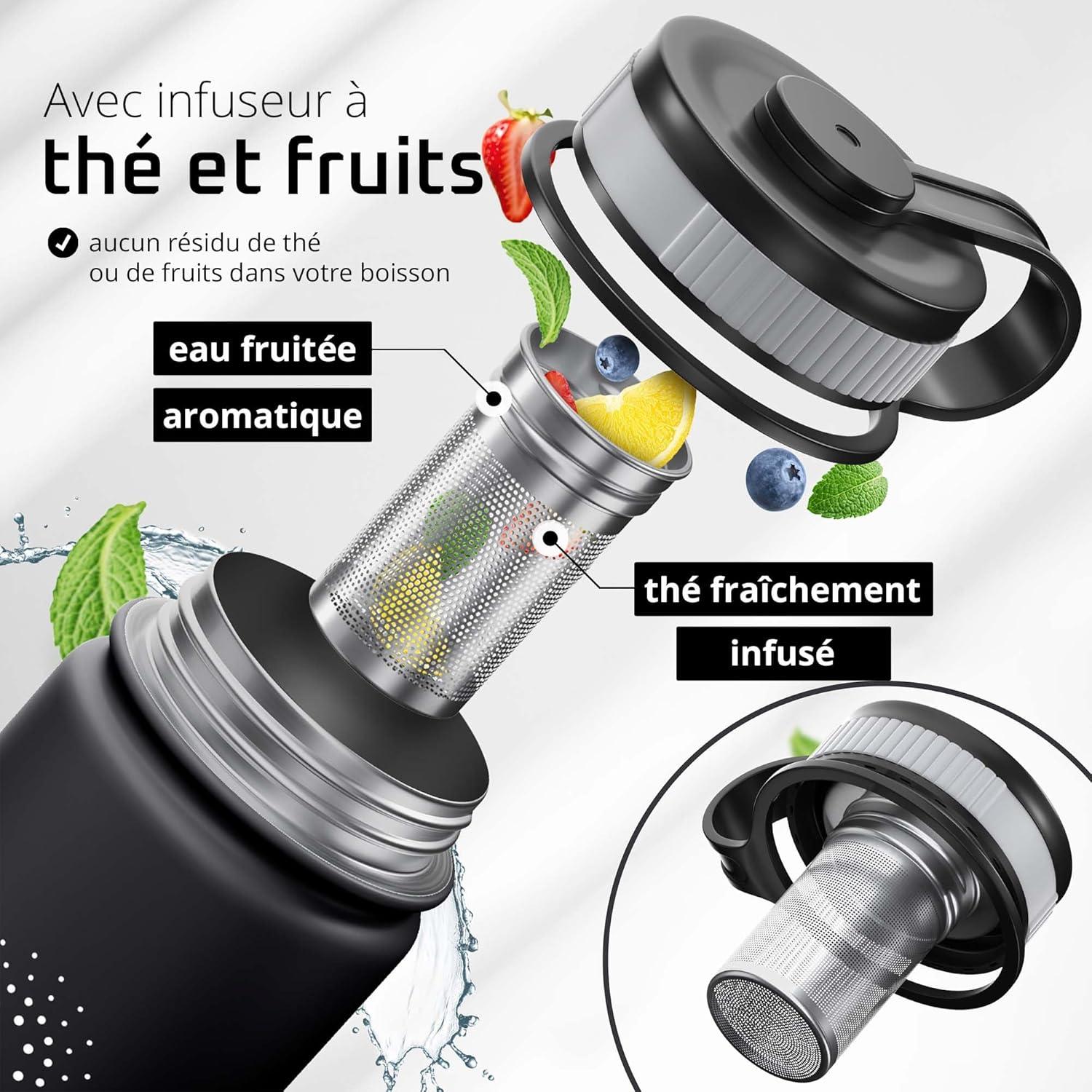 imageGourde Inox Isotherme ACTIVE FLASK 1l500ml sans BPA Paille 3 Bouchons Bouteille deau Acier Inoxydable Isole Thermos Rutilisable Camping Velo Sport Running Randonne Enfant Caf TheSolid Black