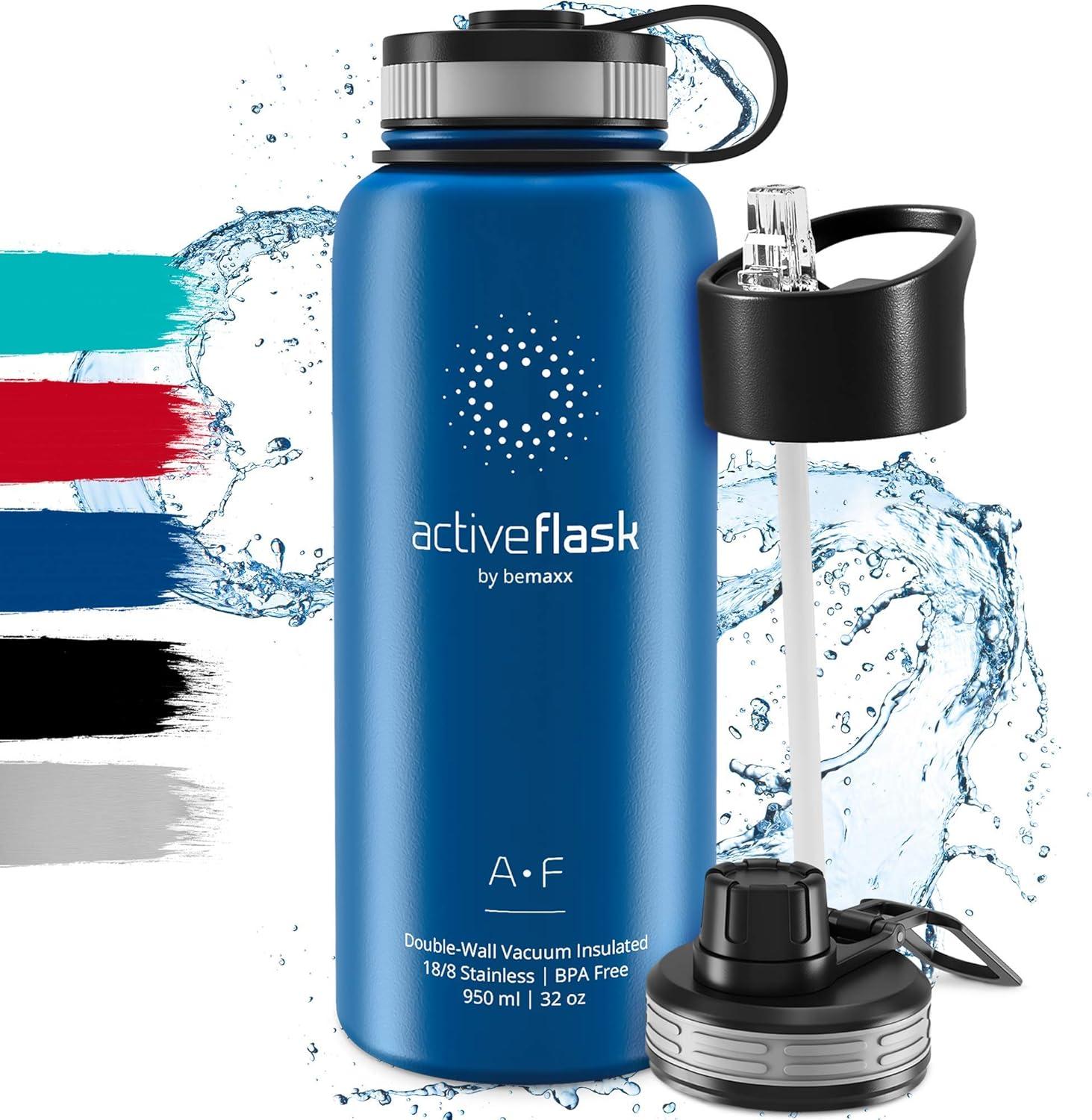 imageGourde Inox Isotherme ACTIVE FLASK 1l500ml sans BPA Paille 3 Bouchons Bouteille deau Acier Inoxydable Isole Thermos Rutilisable Camping Velo Sport Running Randonne Enfant Caf TheMarine Blue