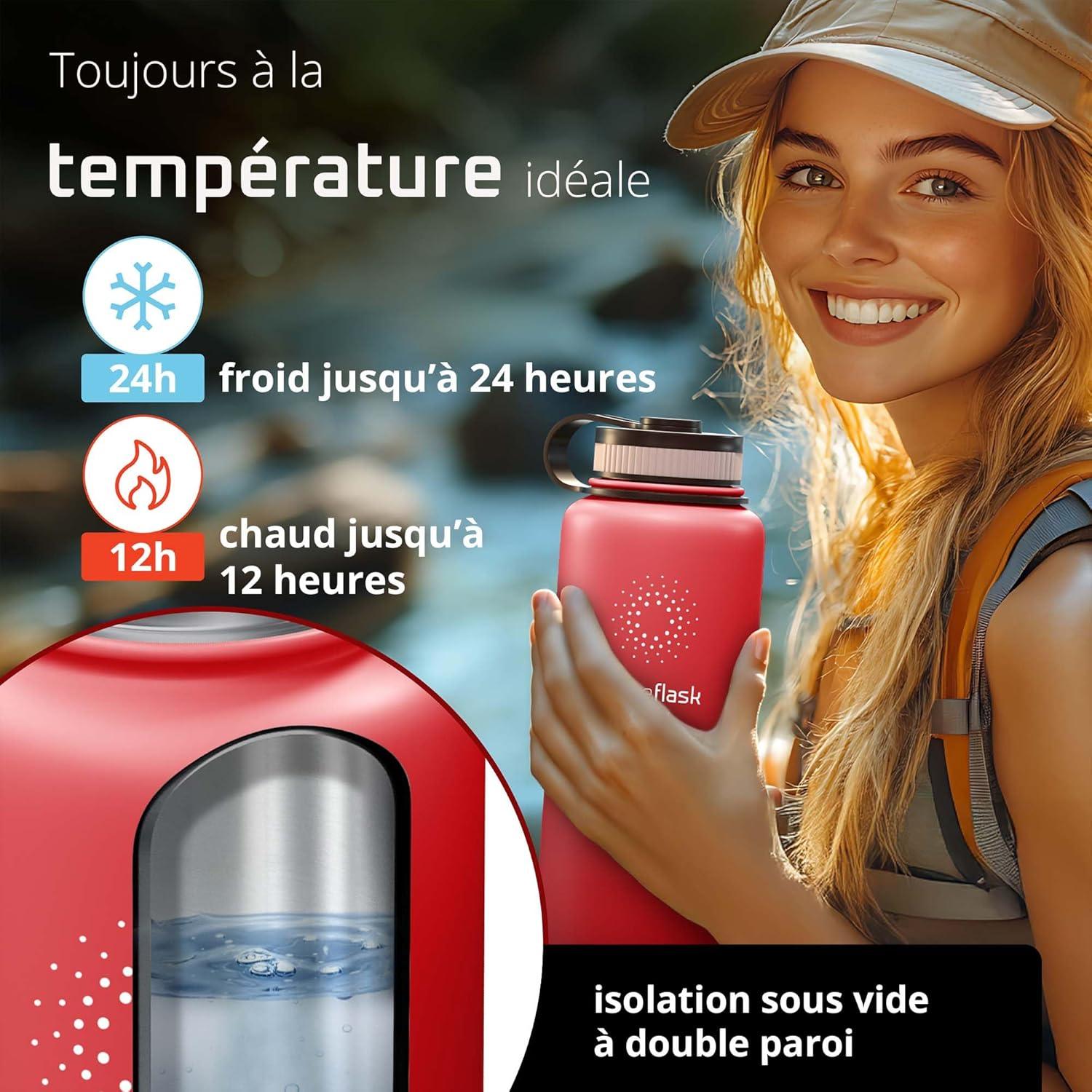 imageGourde Inox Isotherme ACTIVE FLASK 1l500ml sans BPA Paille 3 Bouchons Bouteille deau Acier Inoxydable Isole Thermos Rutilisable Camping Velo Sport Running Randonne Enfant Caf TheWild Red