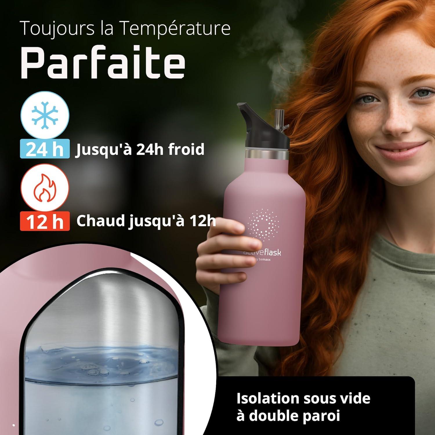 imageGourde Inox Isotherme ACTIVE FLASK 1l500ml sans BPA Paille 3 Bouchons Bouteille deau Acier Inoxydable Isole Thermos Rutilisable Camping Velo Sport Running Randonne Enfant Caf TheDusky Pink Bamboo