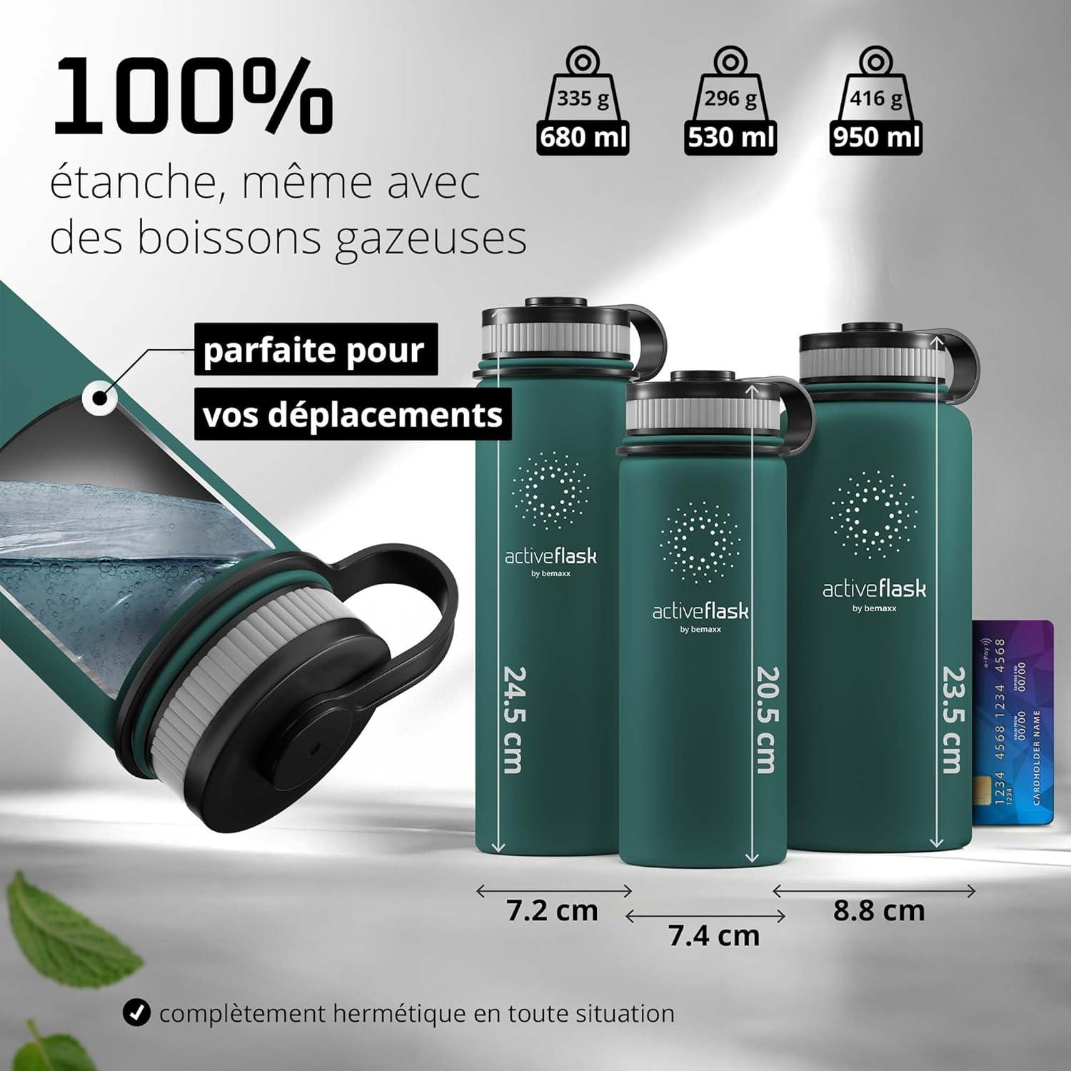 imageGourde Inox Isotherme ACTIVE FLASK 1l500ml sans BPA Paille 3 Bouchons Bouteille deau Acier Inoxydable Isole Thermos Rutilisable Camping Velo Sport Running Randonne Enfant Caf TheDark Teal