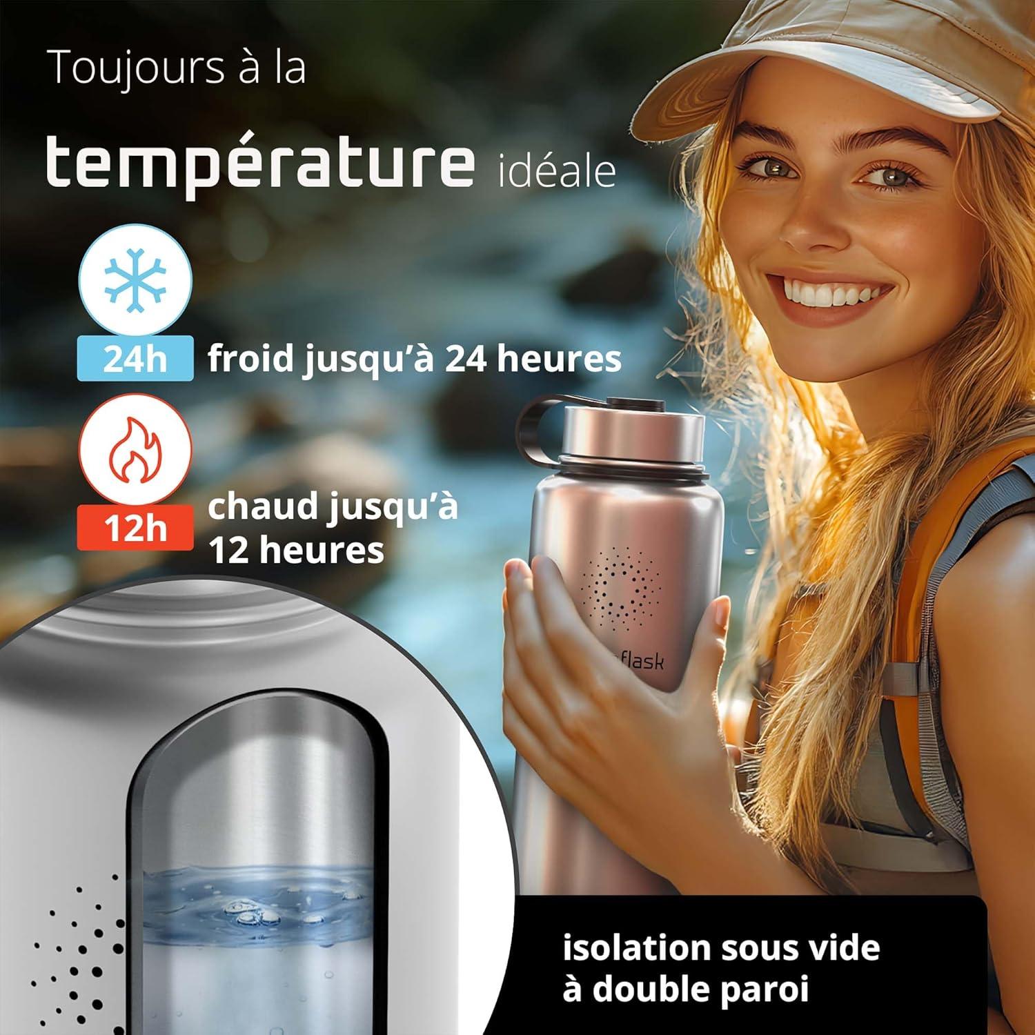 imageGourde Inox Isotherme ACTIVE FLASK 1l500ml sans BPA Paille 3 Bouchons Bouteille deau Acier Inoxydable Isole Thermos Rutilisable Camping Velo Sport Running Randonne Enfant Caf TheClassic Stainless