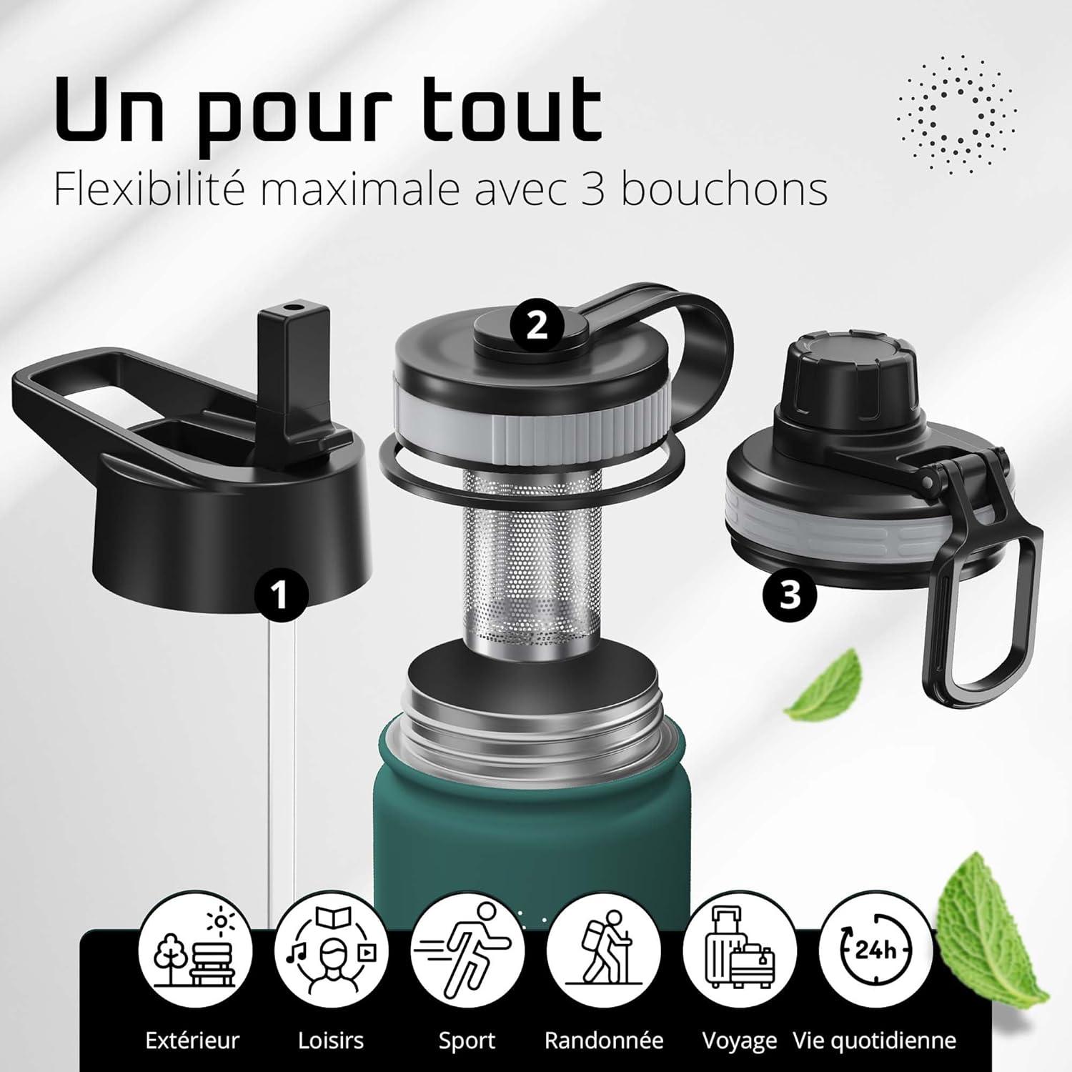 imageGourde Inox Isotherme ACTIVE FLASK 1l500ml sans BPA Paille 3 Bouchons Bouteille deau Acier Inoxydable Isole Thermos Rutilisable Camping Velo Sport Running Randonne Enfant Caf TheDark Teal