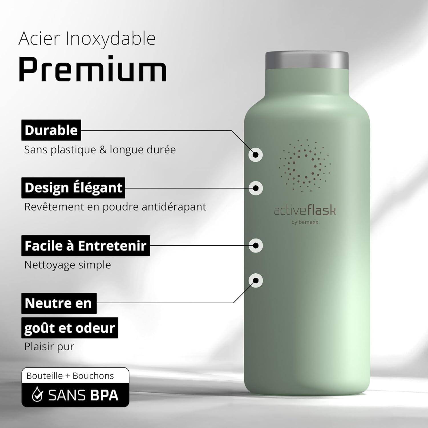 imageGourde Inox Isotherme ACTIVE FLASK 1l500ml sans BPA Paille 3 Bouchons Bouteille deau Acier Inoxydable Isole Thermos Rutilisable Camping Velo Sport Running Randonne Enfant Caf TheSage Bamboo