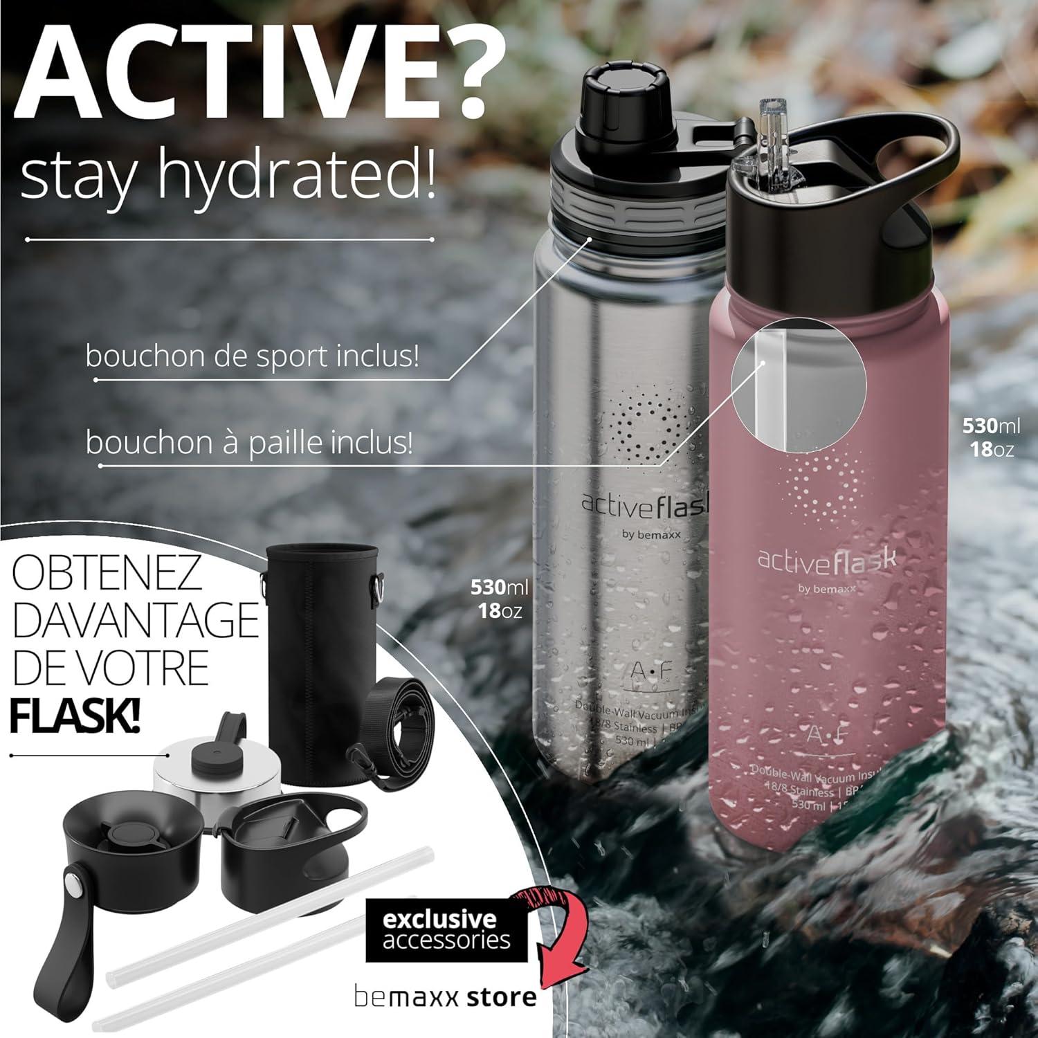 imageGourde Inox Isotherme ACTIVE FLASK 1l500ml sans BPA Paille 3 Bouchons Bouteille deau Acier Inoxydable Isole Thermos Rutilisable Camping Velo Sport Running Randonne Enfant Caf TheClassic Stainless