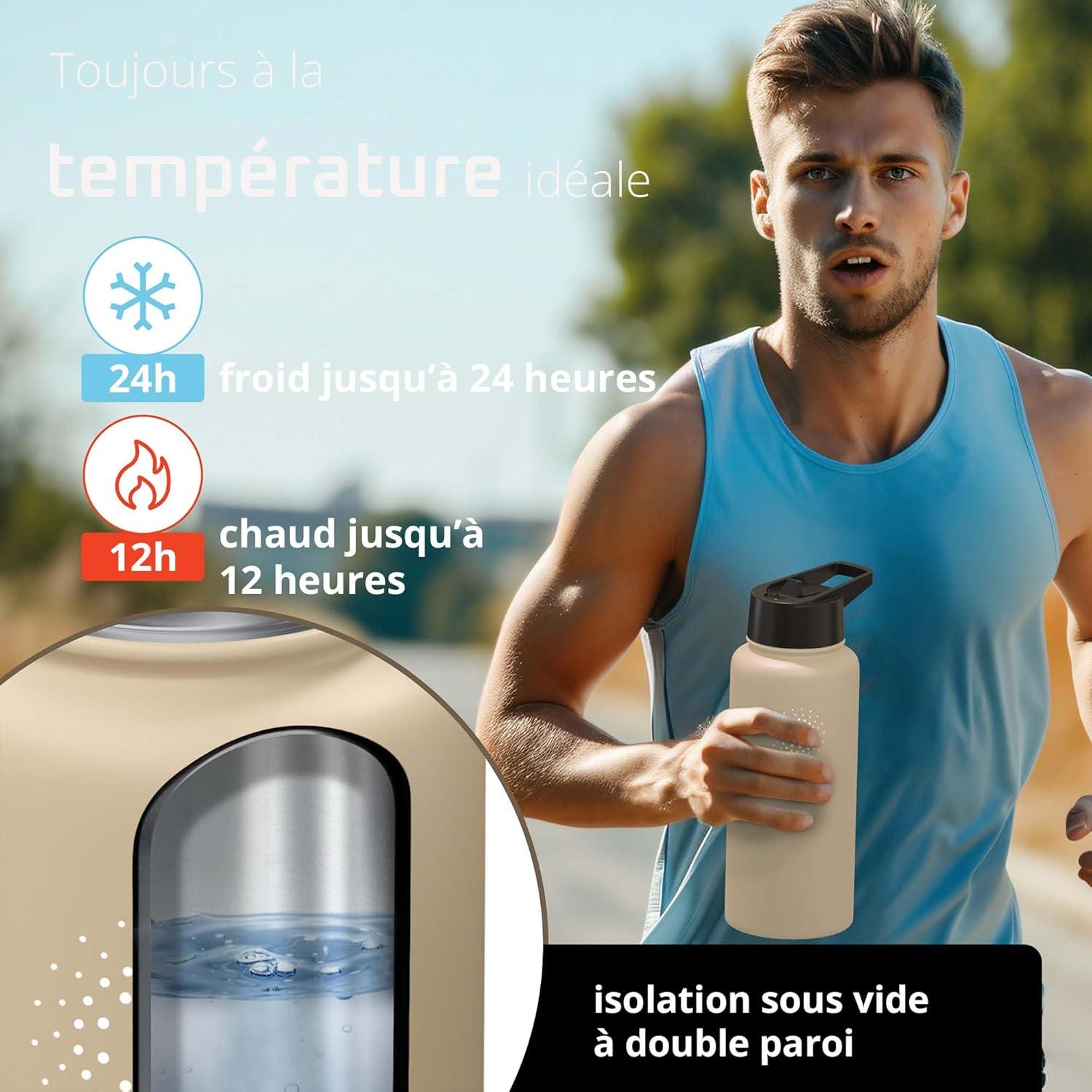 imageGourde Inox Isotherme ACTIVE FLASK 1l500ml sans BPA Paille 3 Bouchons Bouteille deau Acier Inoxydable Isole Thermos Rutilisable Camping Velo Sport Running Randonne Enfant Caf TheBeige