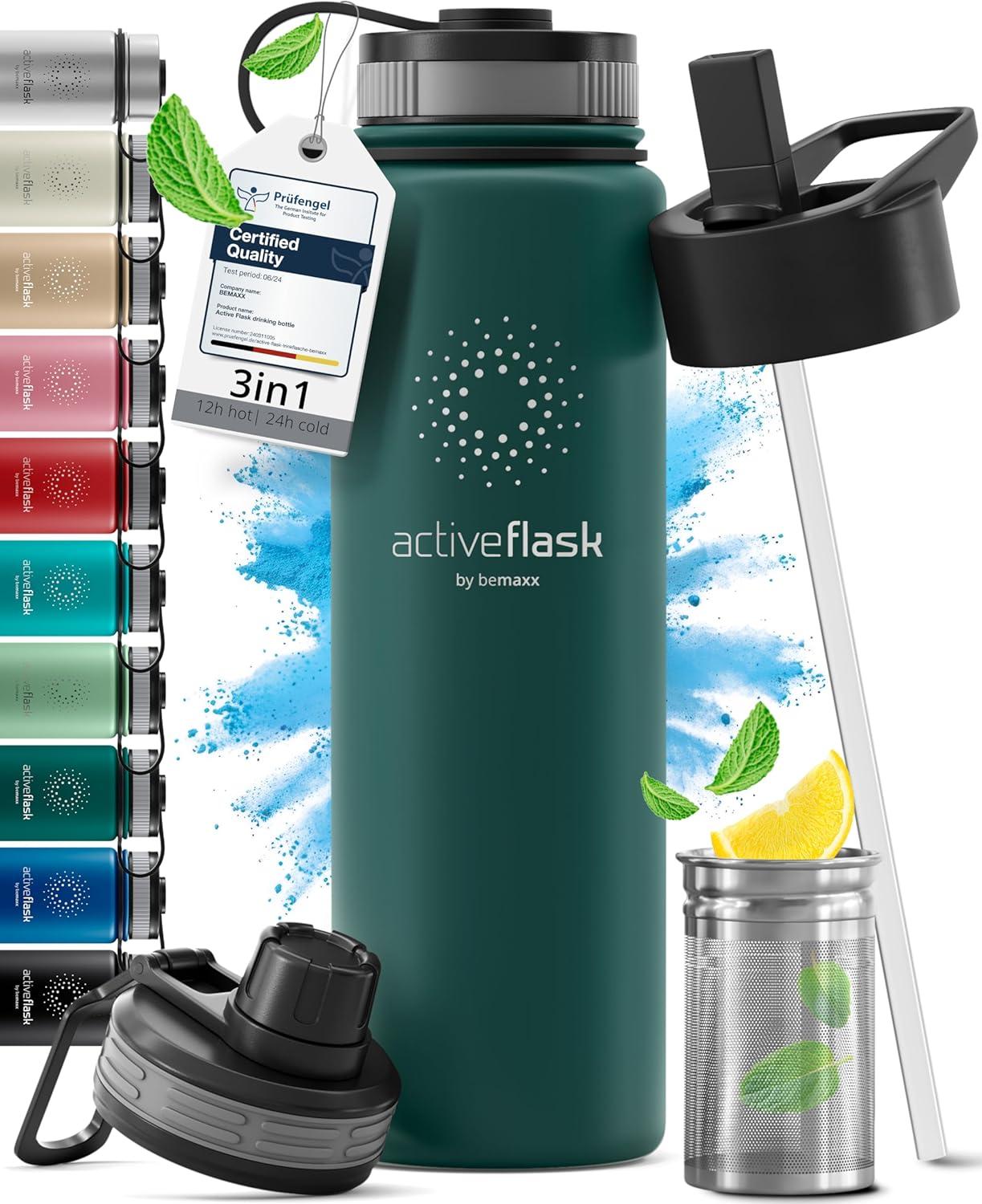 imageGourde Inox Isotherme ACTIVE FLASK 1l500ml sans BPA Paille 3 Bouchons Bouteille deau Acier Inoxydable Isole Thermos Rutilisable Camping Velo Sport Running Randonne Enfant Caf TheDark Teal