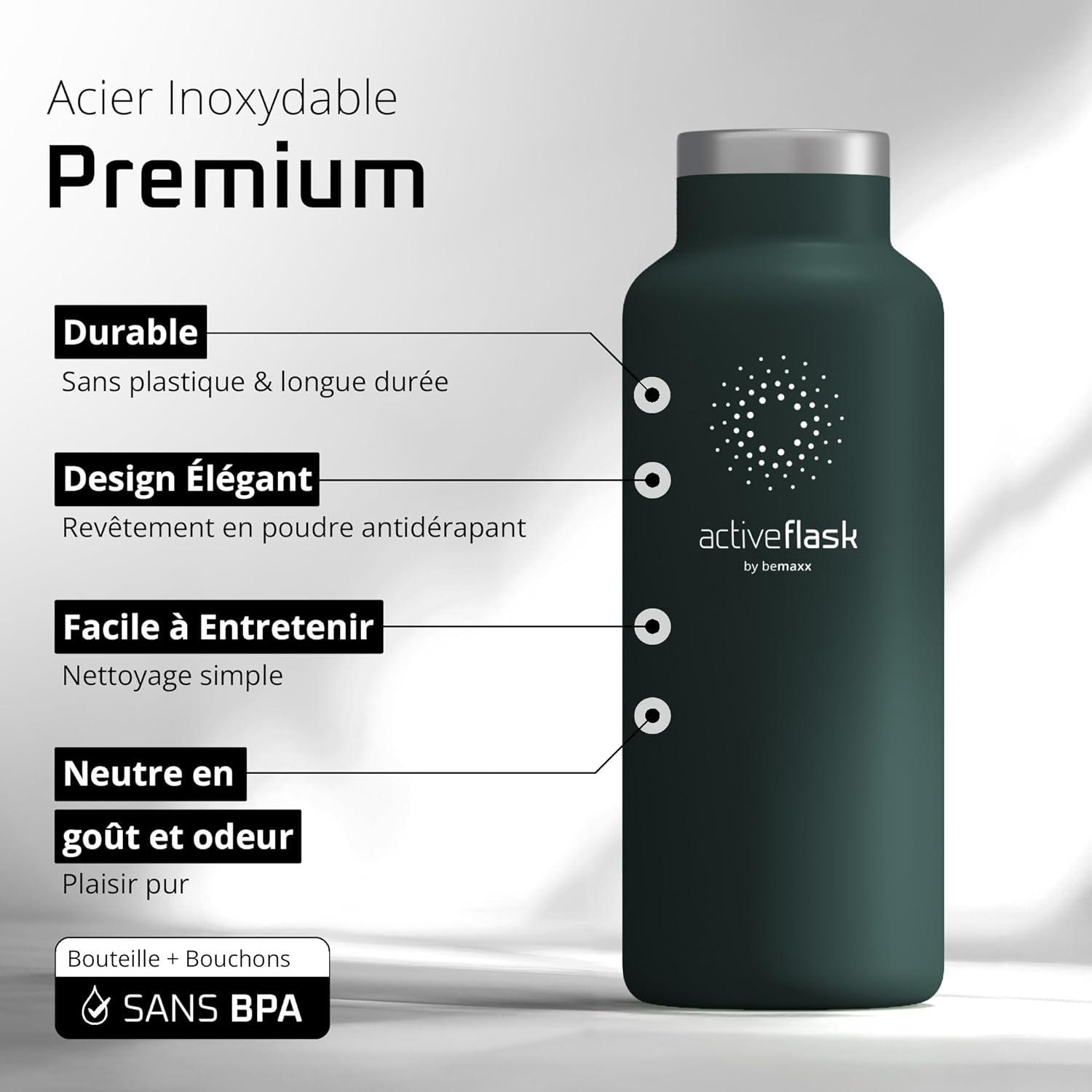 imageGourde Inox Isotherme ACTIVE FLASK 1l500ml sans BPA Paille 3 Bouchons Bouteille deau Acier Inoxydable Isole Thermos Rutilisable Camping Velo Sport Running Randonne Enfant Caf TheDark Teal Bamboo